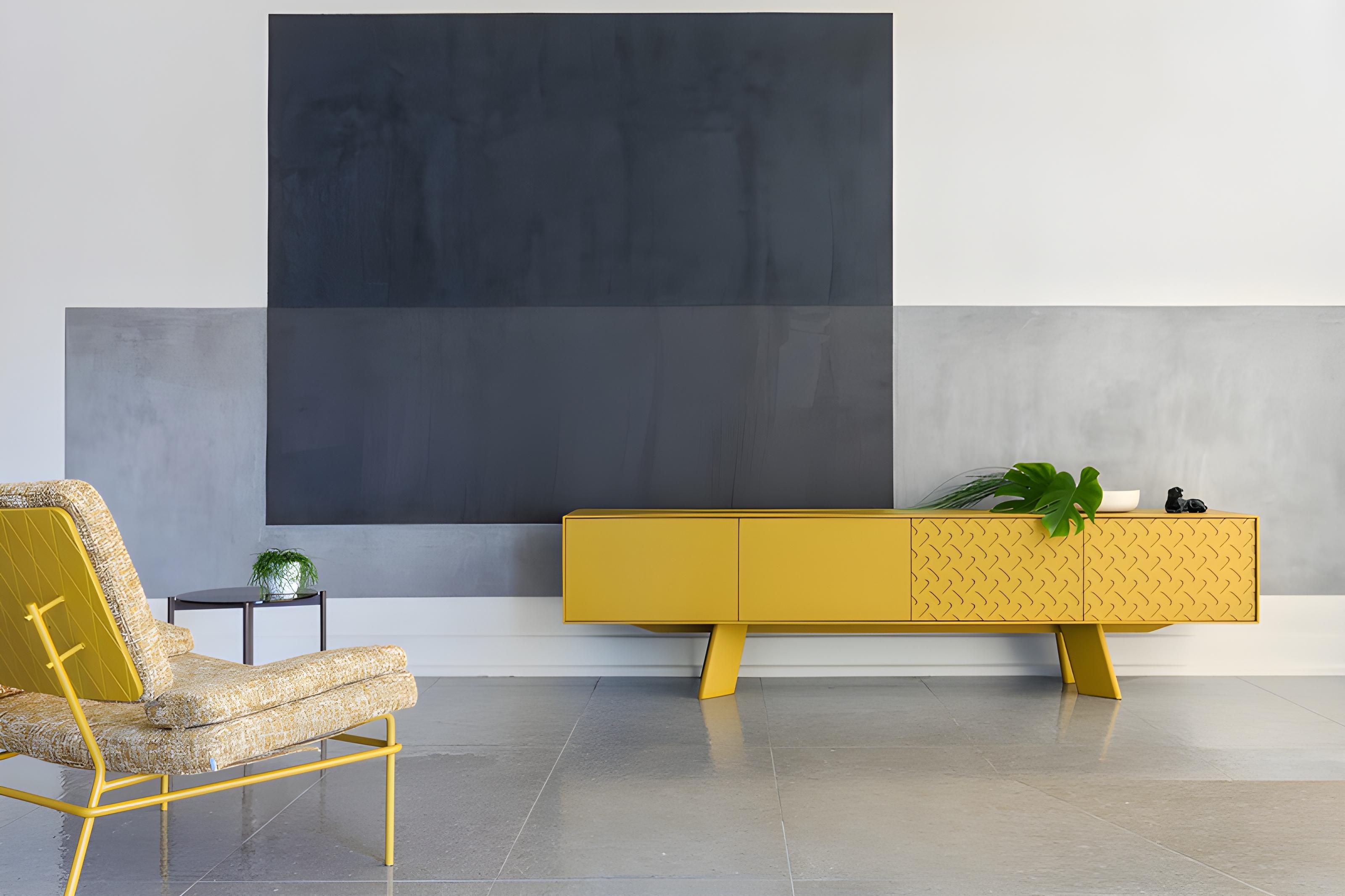 Maßgefertigtes Sideboard aus grauer Eiche mit brutalistischen Details in Seeblau lackiert/grauer Eiche im Angebot 1