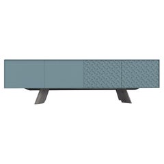 Enfilade fait sur mesure avec des détails brutalistes - laque bleu marine/ chêne gris