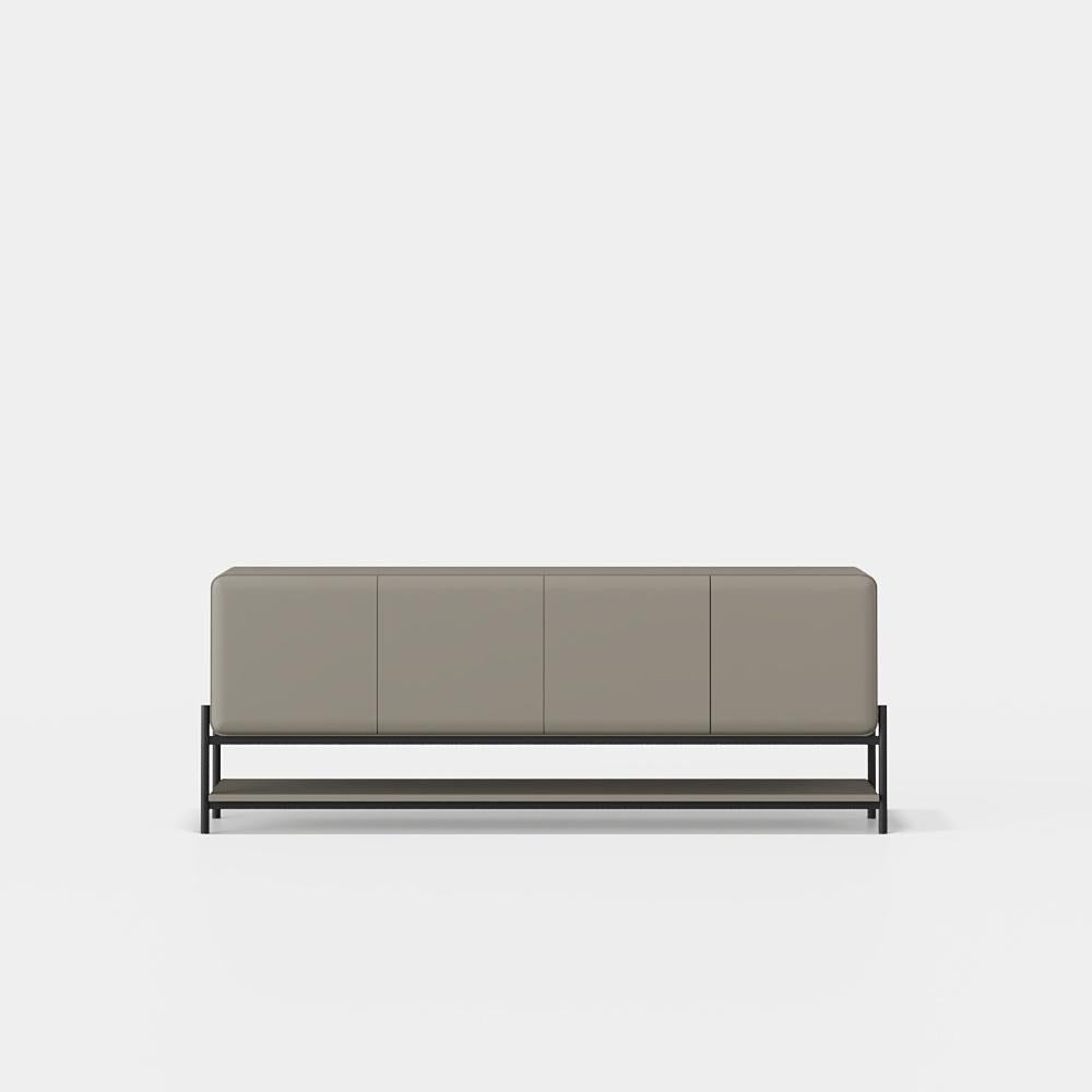Modern Custom Made Sideboard With Lower Shelf In Light Grey Matt Lacquer For Sale
