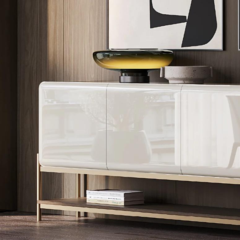 European Custom Made Sideboard With Lower Shelf & Cutlery Drawer In Matte Walnut For Sale