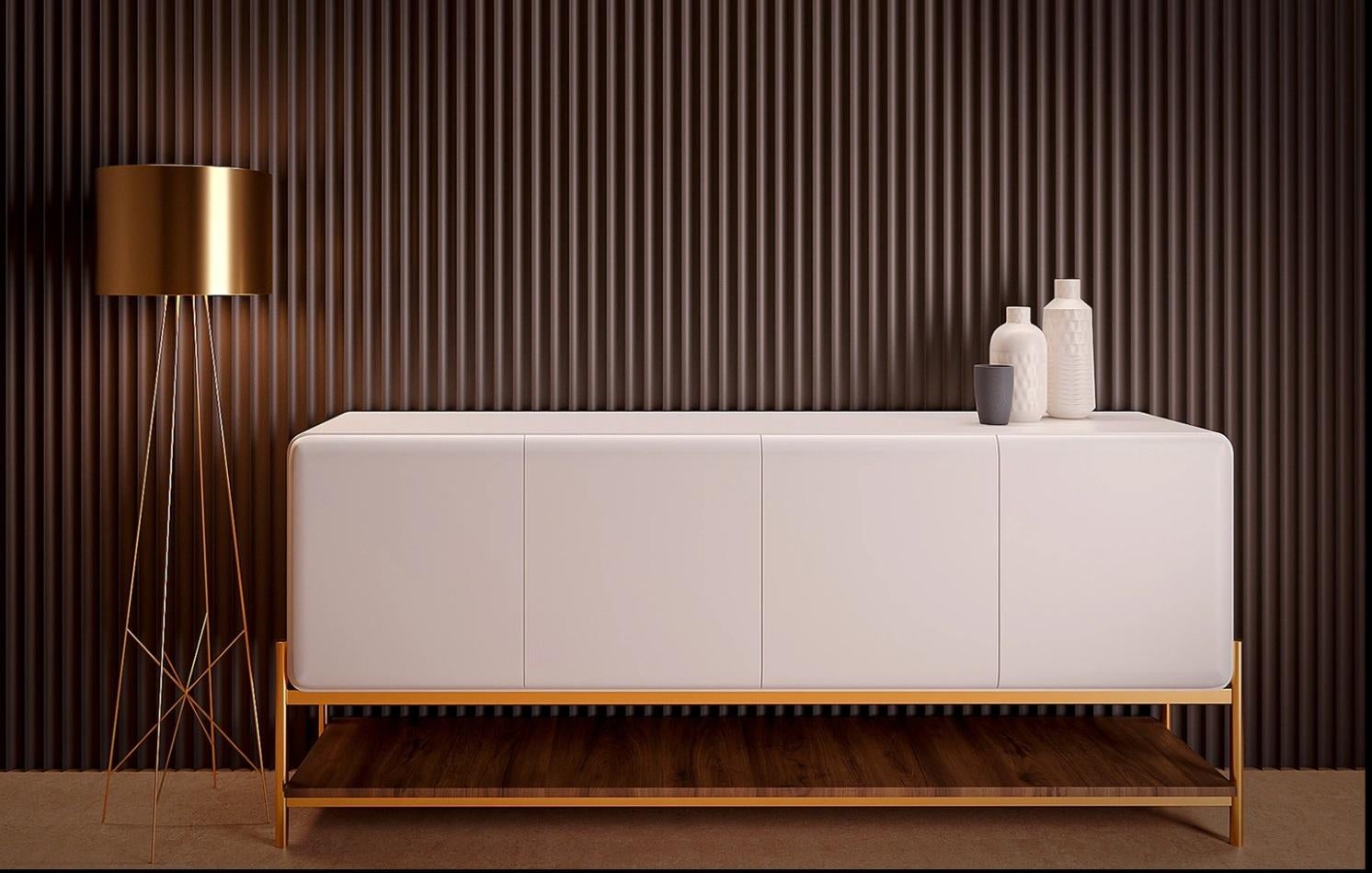 Contemporary Custom Made Sideboard With Lower Shelf & Cutlery Drawer In Matte Walnut For Sale