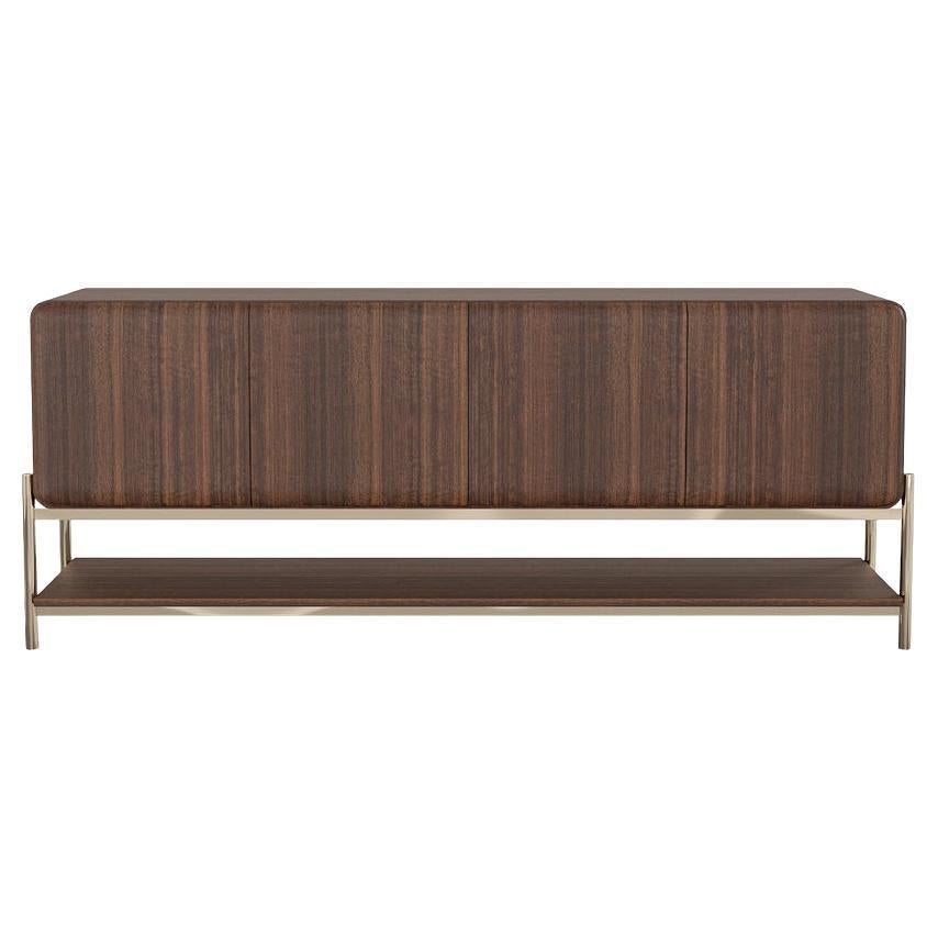 Custom Made Sideboard With Lower Shelf & Cutlery Drawer In Matte Walnut For Sale
