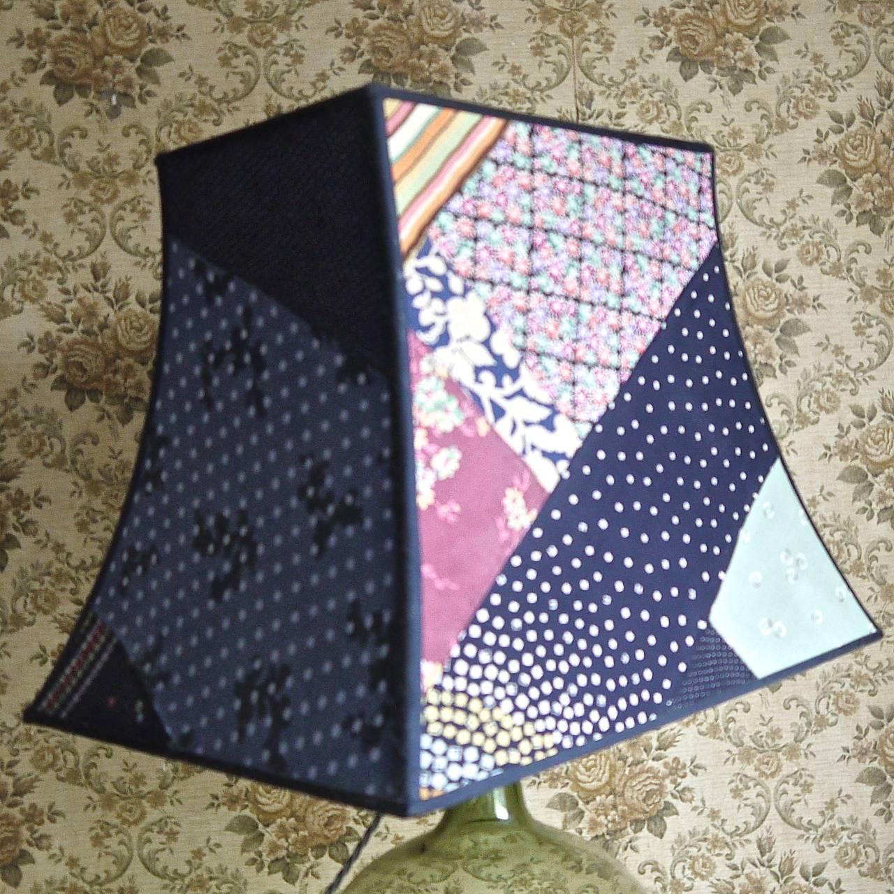 British Custom Made Silk Patchwork Vintage Pagoda Lampshade For Sale