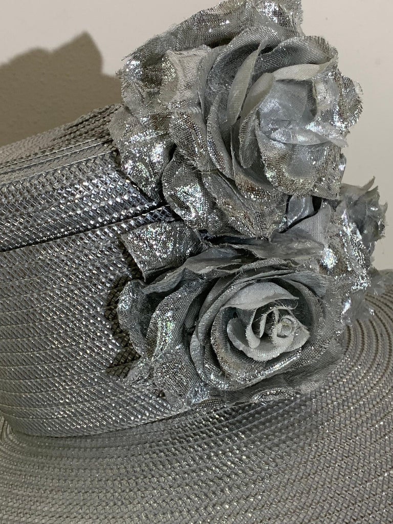 Custom Made Silver Lamé Straw Wide Brim Cartwheel Hat w  display picture 2