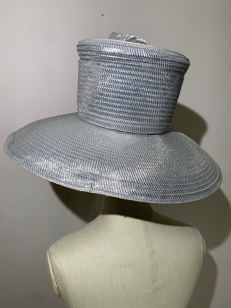 Custom Made Silver Lamé Straw Wide Brim Cartwheel Hat w  display picture 1