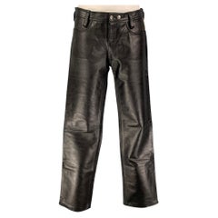 CUSTOM MADE Size 32 Black Yellow Leather Casual Pants