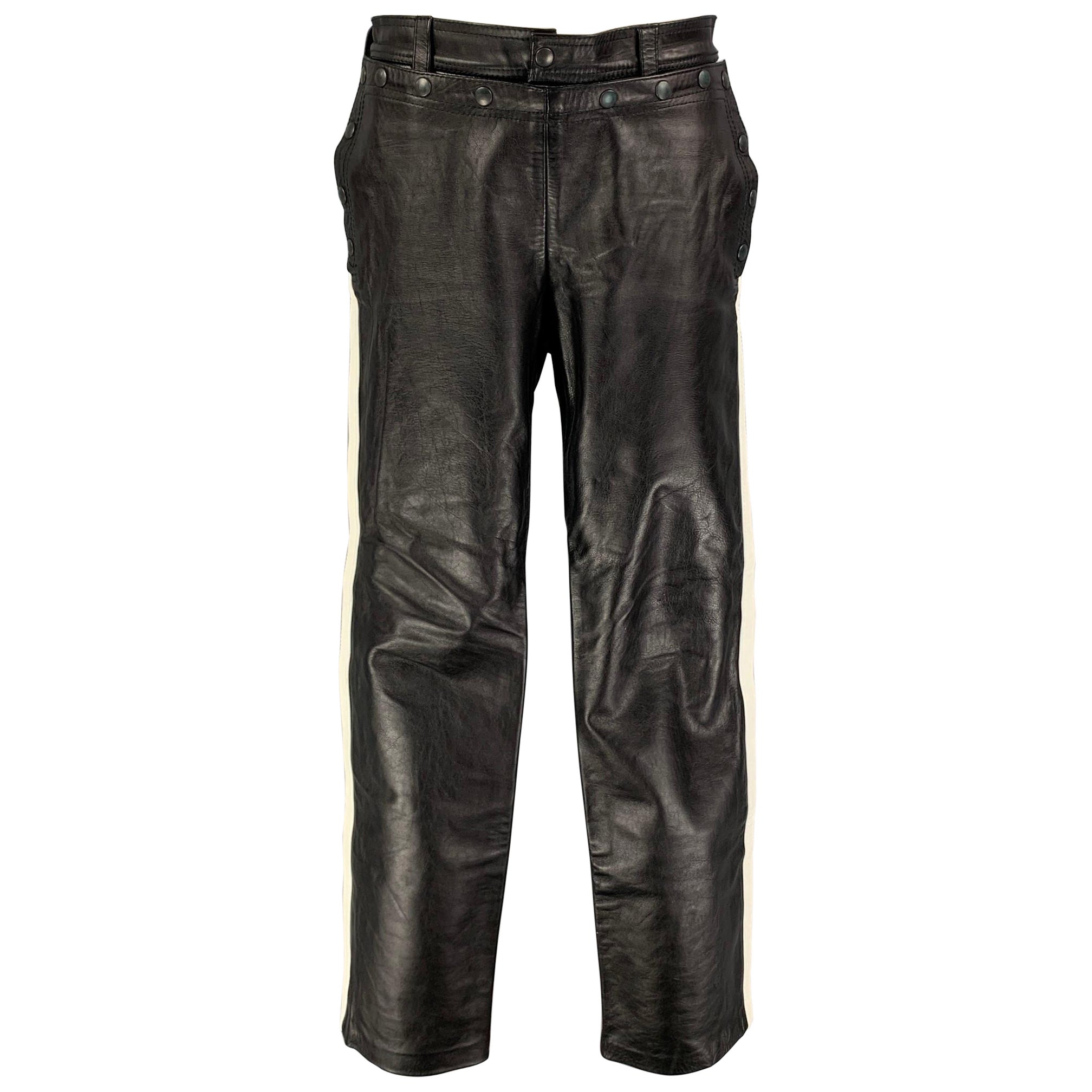 CUSTOM MADE Size 33 Black White Vertical Stripe Leather Casual Pants