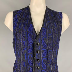 Gilet boutonné perlé noir et bleu, taille M, confectionné en USTOM