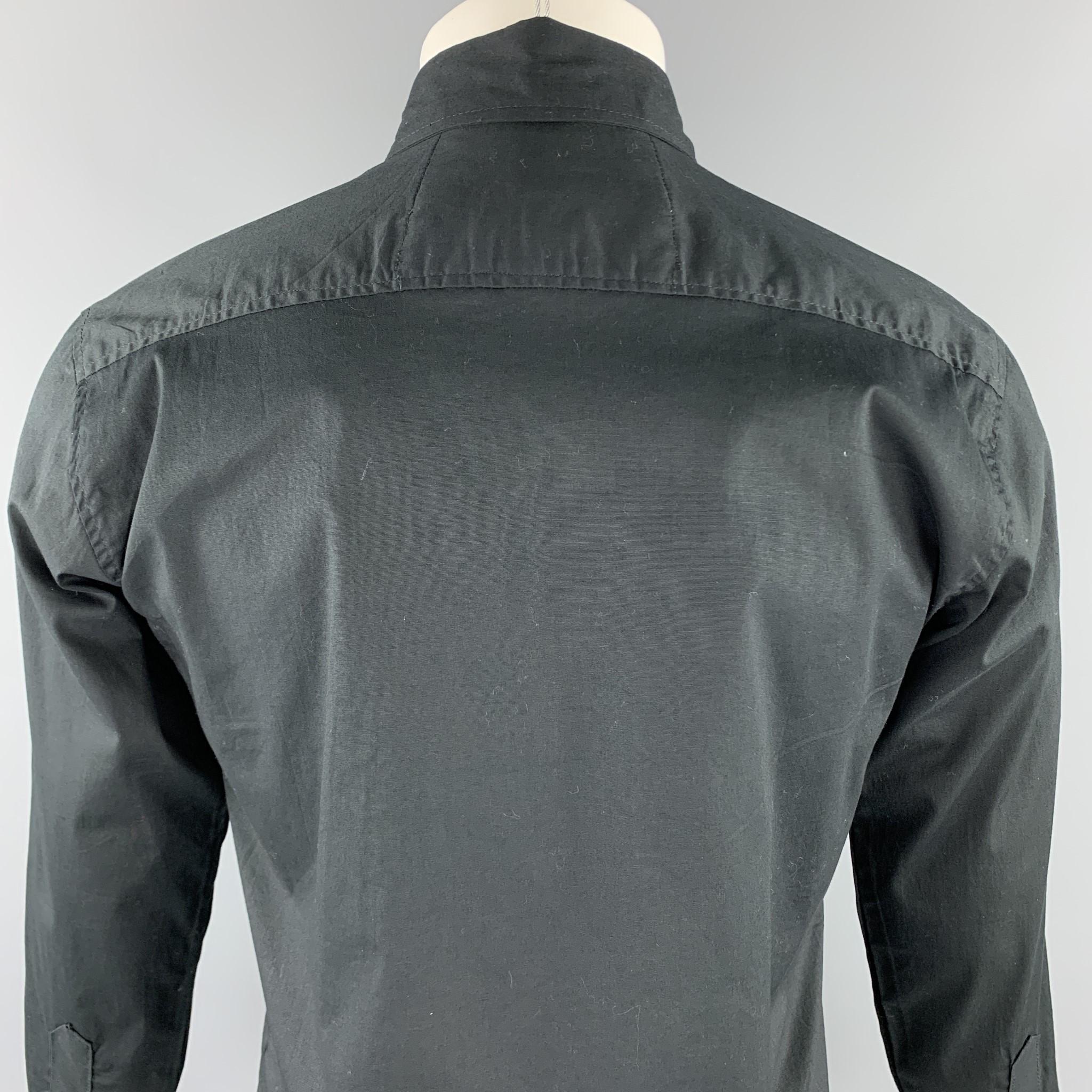 Men's CUSTOM MADE Size S Black Embroidery Cotton Button Up Stripe Trim Shirt