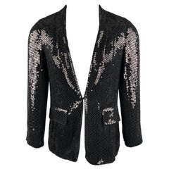 CUSTOM MADE Size XS Black Sequined Shawl Collar Silk Hook & Eye Sport Coat