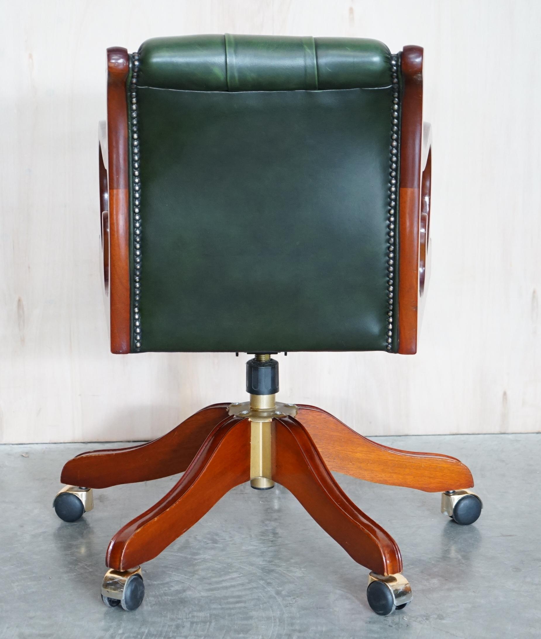 Custom Made Slim Chesterfield Buttoned Green Leather Captains Directors Armchair 4