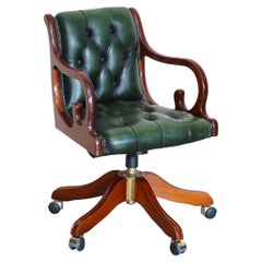 Custom Made Slim Chesterfield Buttoned Green Leather Captains Directors Armchair