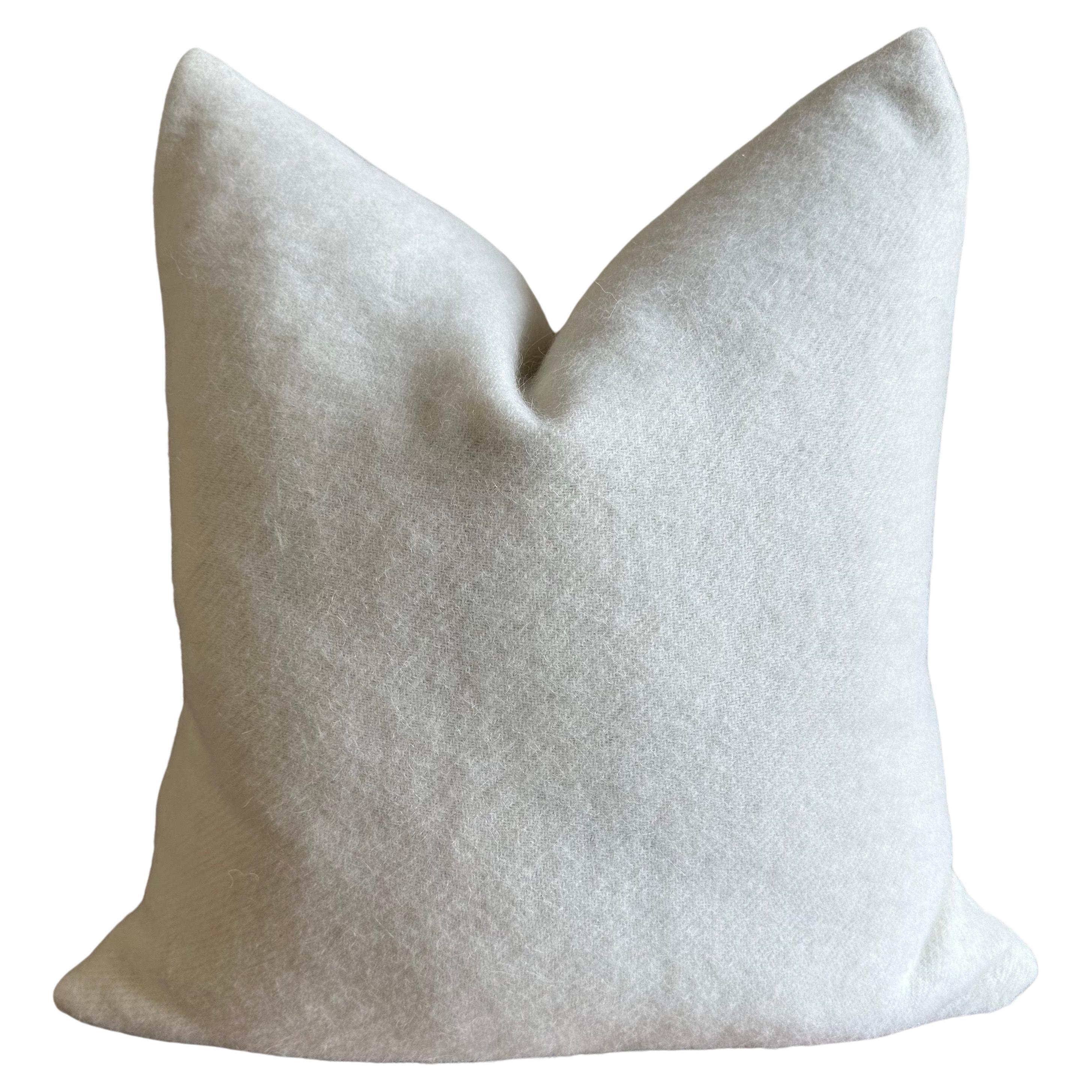 Custom Made Snow White Alpaca Wool Accent Pillow with Insert For Sale
