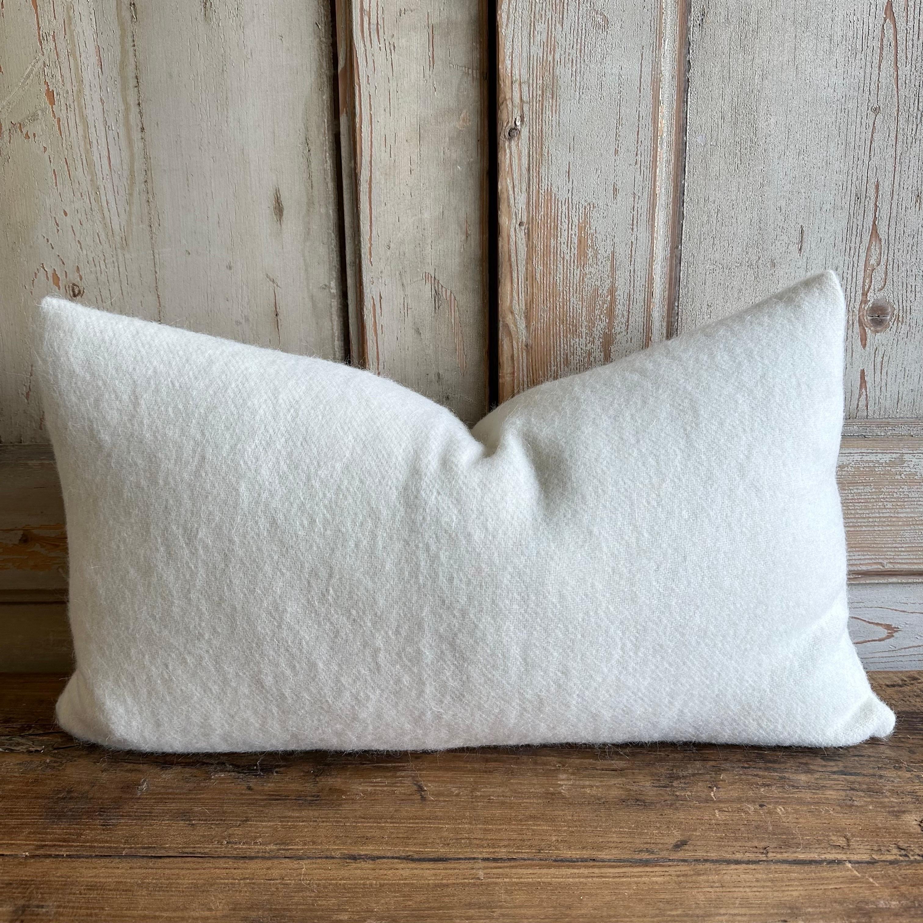 Contemporary Custom Made Snow White Alpaca Wool Lumbar Pillow with Insert For Sale