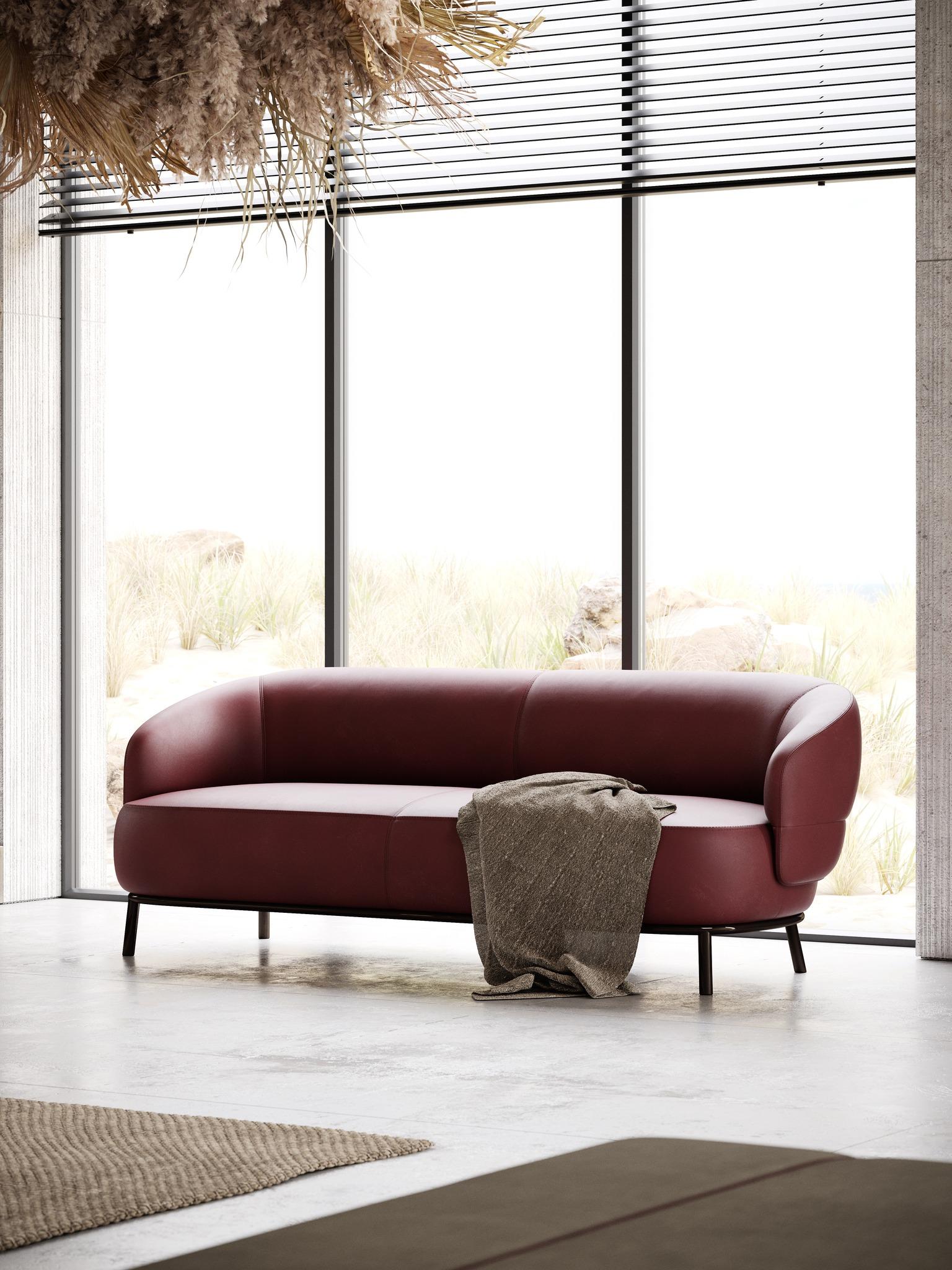 Custom Made Sofa Featuring Horizontal Bands of Haute-Couture Stitching. For Sale 4