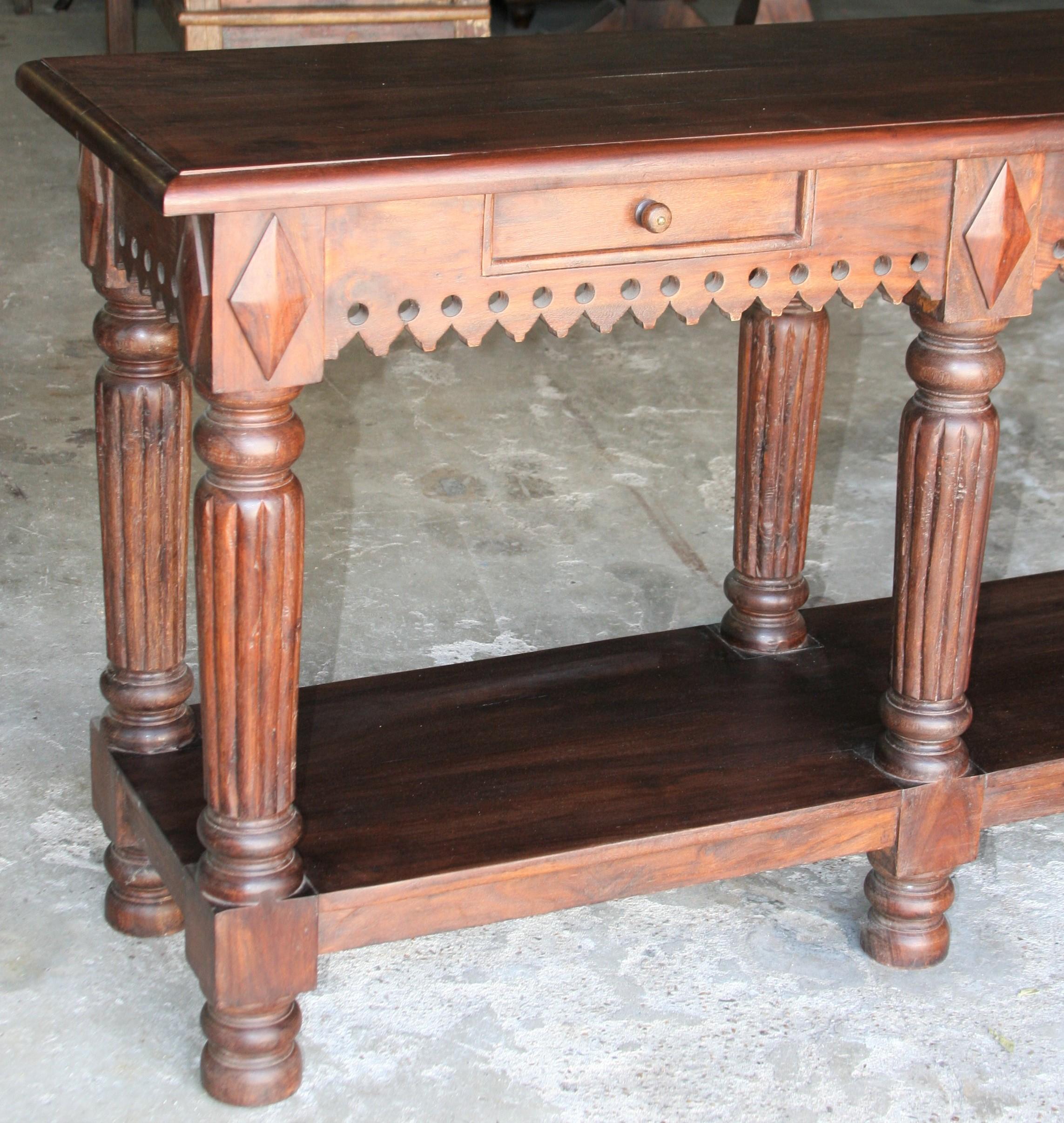 Anglo Raj Custom Made Solid Teak Wood 1930s Console Table For Sale
