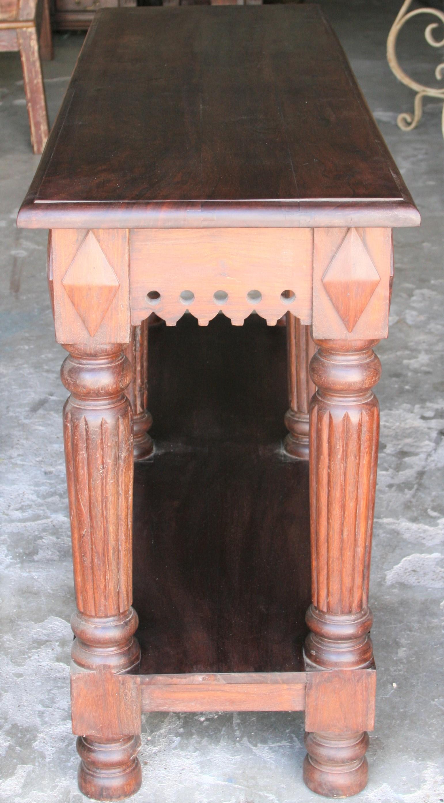Indian Custom Made Solid Teak Wood 1930s Console Table For Sale