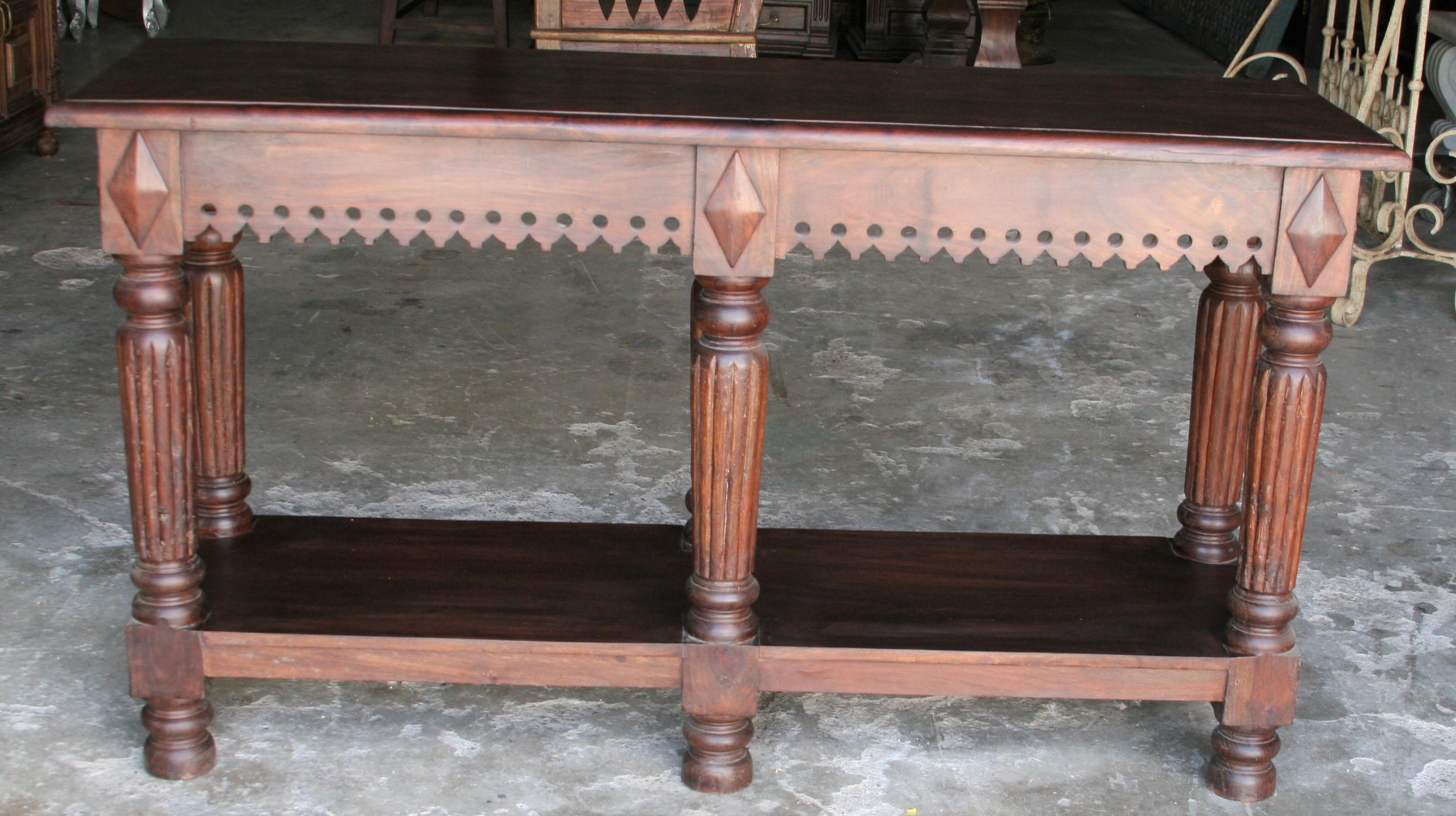Custom Made Solid Teak Wood 1930s Console Table In Excellent Condition For Sale In Houston, TX