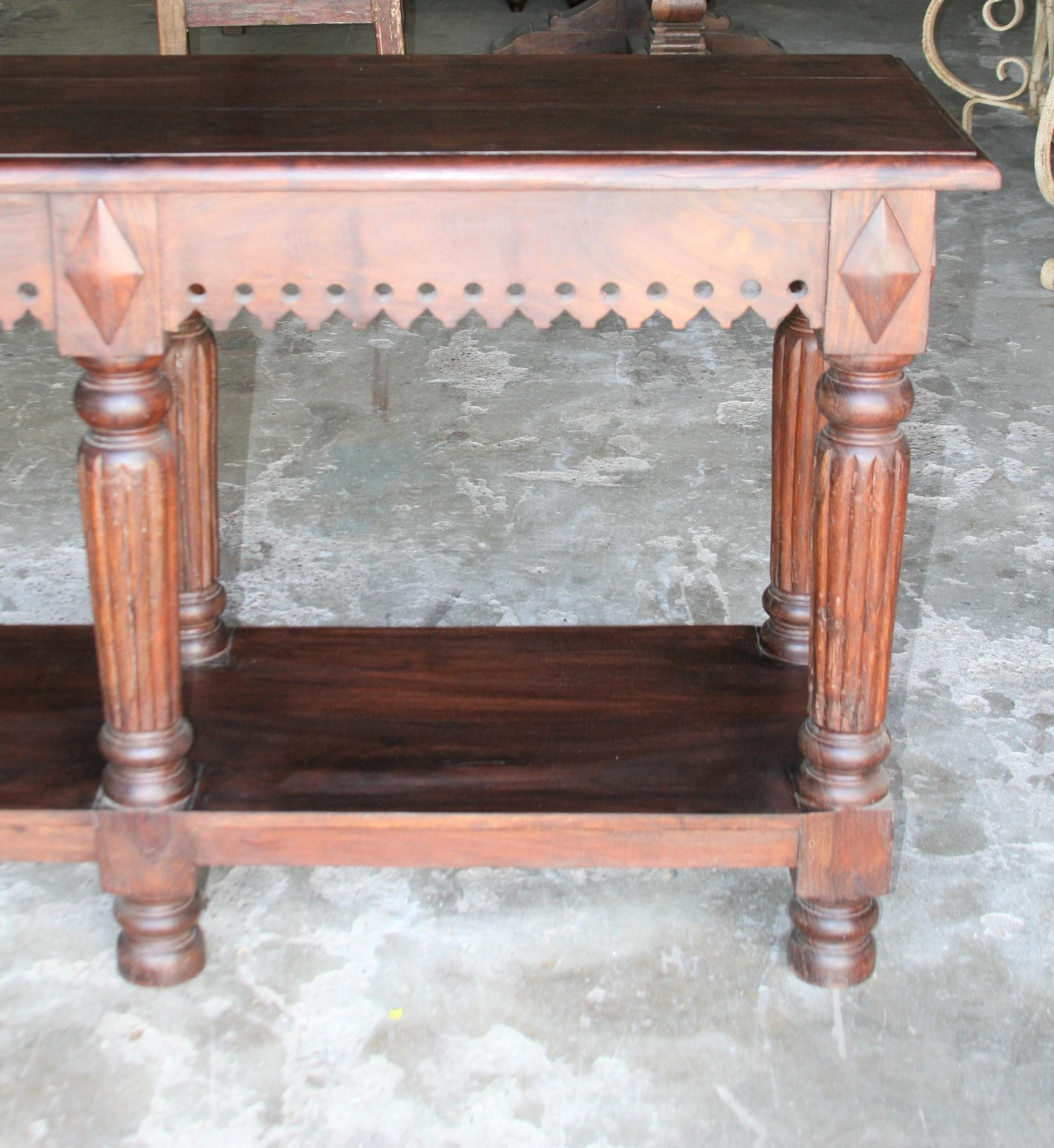 Mid-20th Century Custom Made Solid Teak Wood 1930s Console Table For Sale