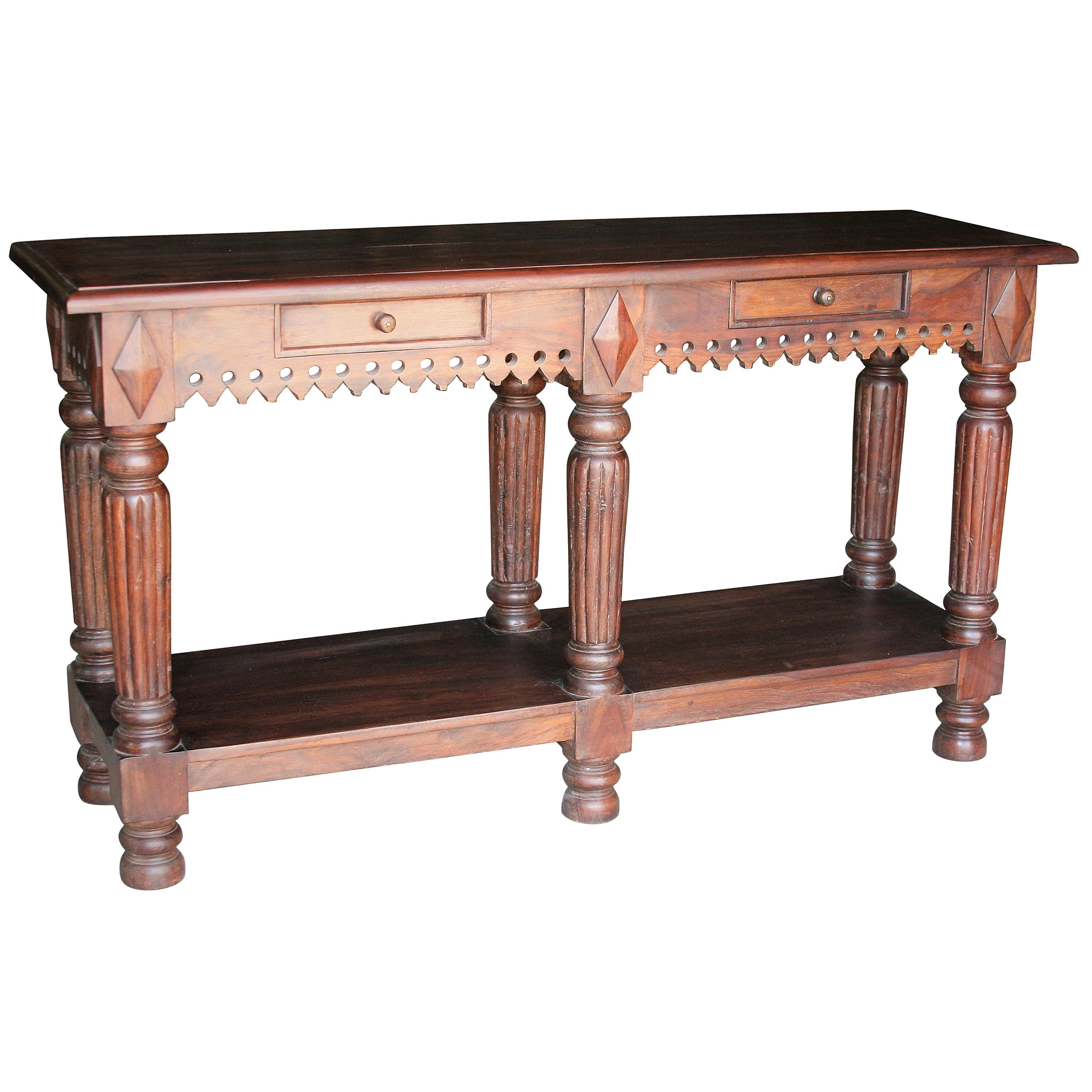 Custom Made Solid Teak Wood 1930s Console Table For Sale