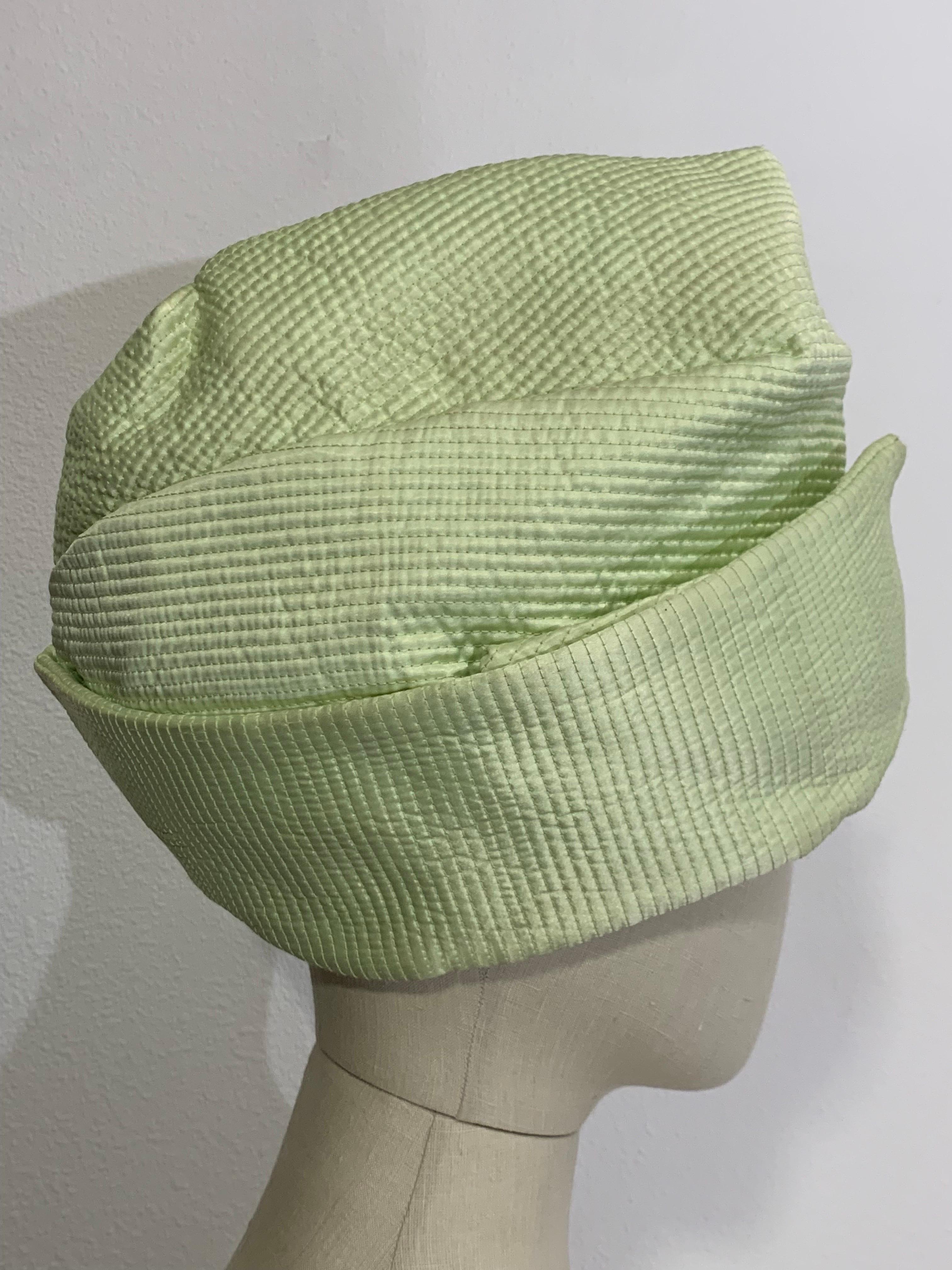 Women's Custom Made Spring/Summer Celadon Quilted Silk Toque / Turban  For Sale