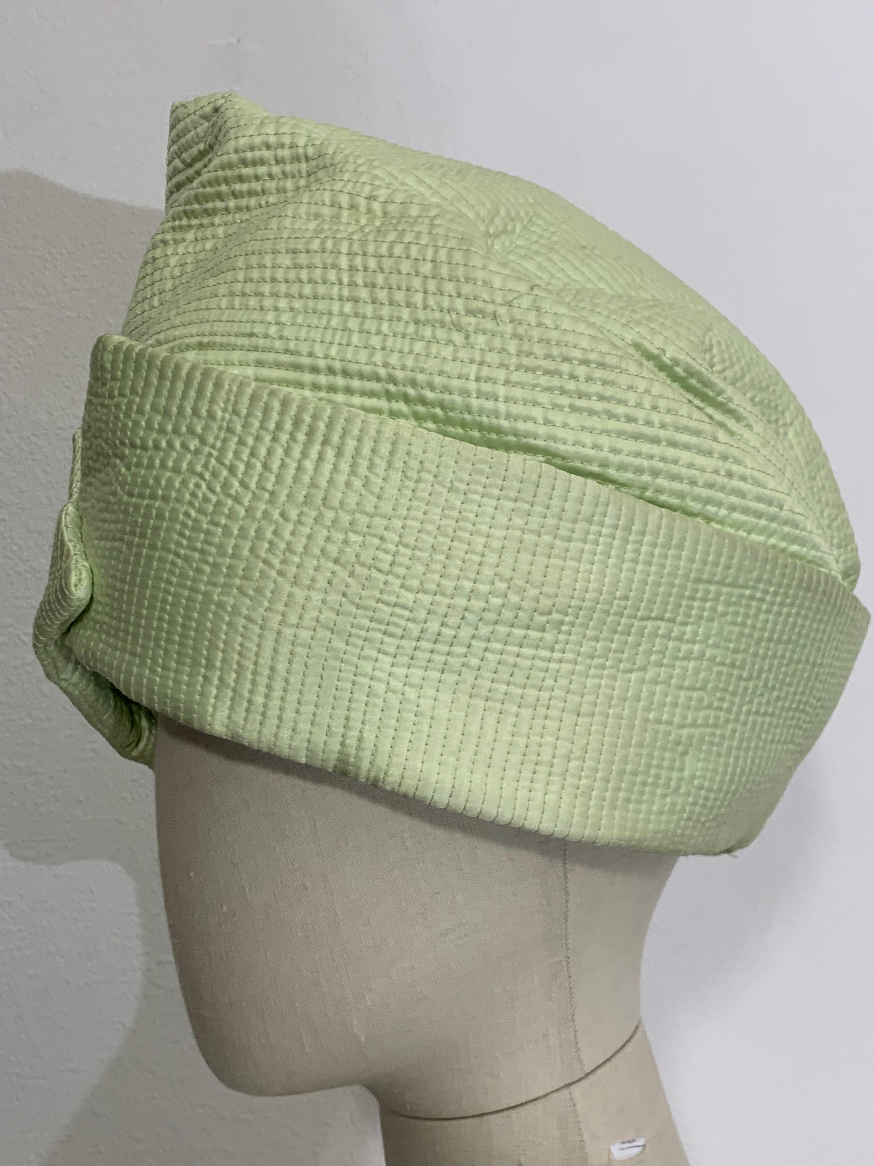 Custom Made Spring/Summer Celadon Quilted Silk Toque / Turban  For Sale 1