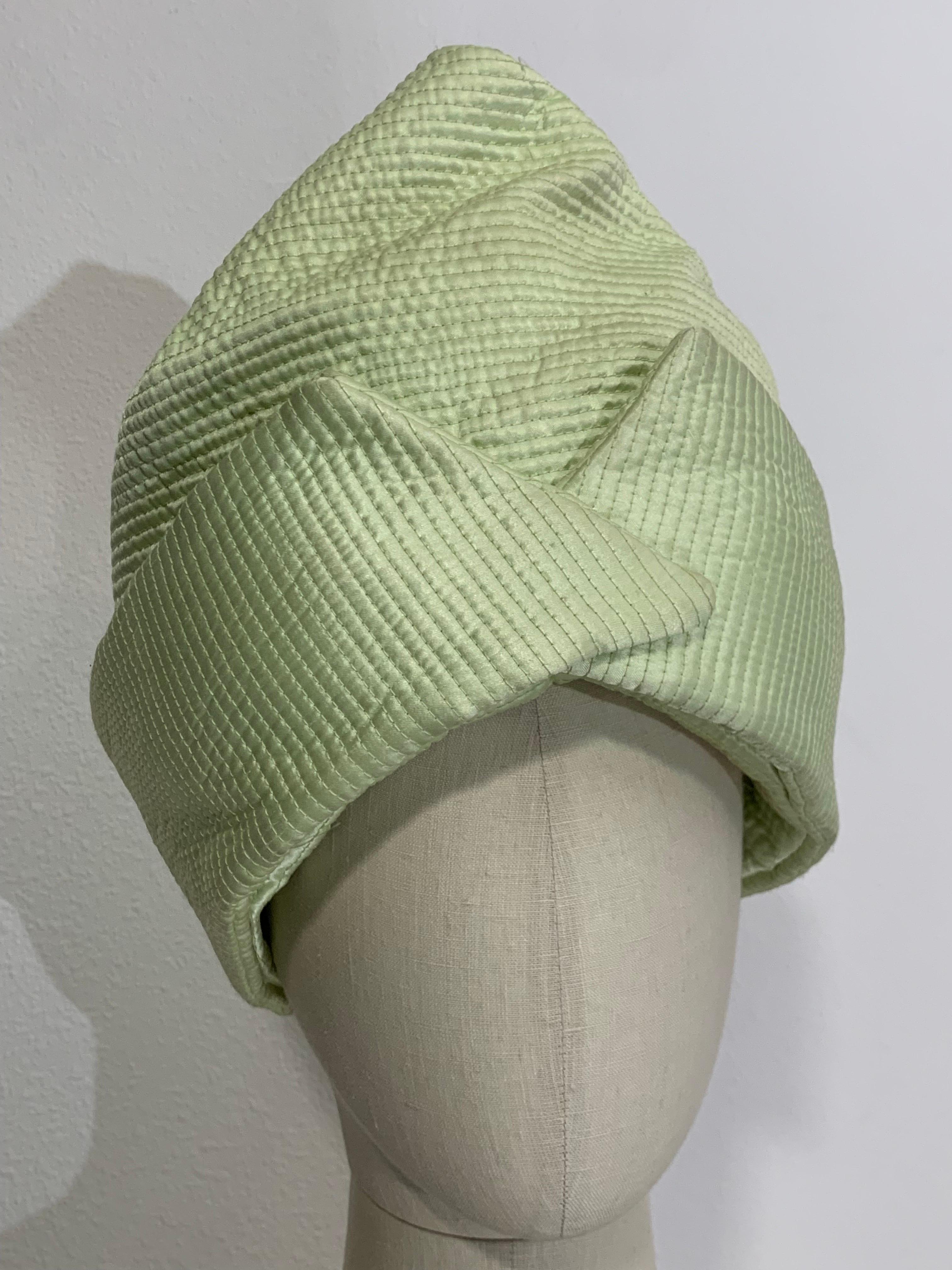 Custom Made Spring/Summer Celadon Quilted Silk Toque / Turban  For Sale 3