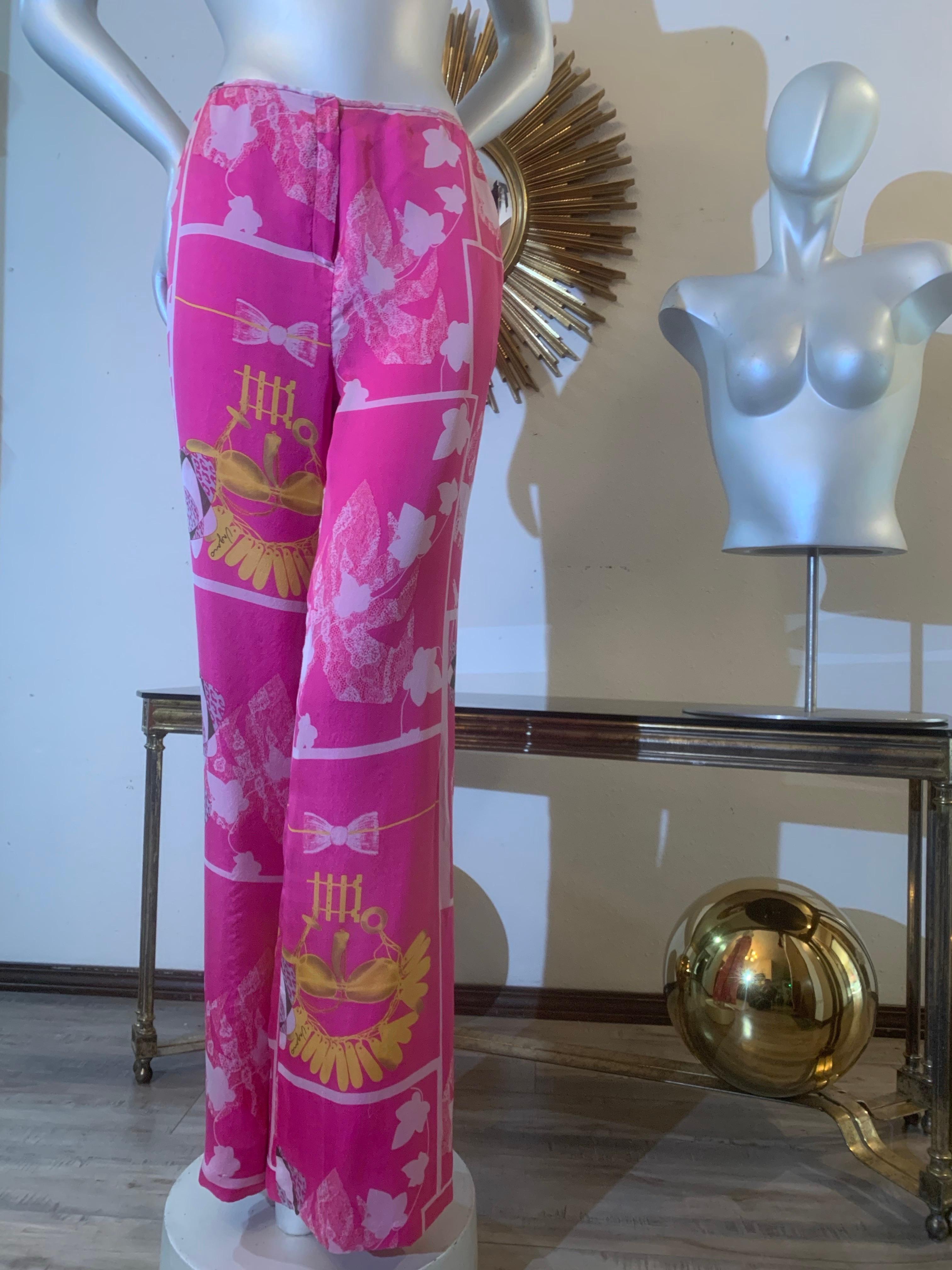 Pantalon en soie du printemps/été sur mesure imprimé Ungaro graphique et floral Pour femmes en vente