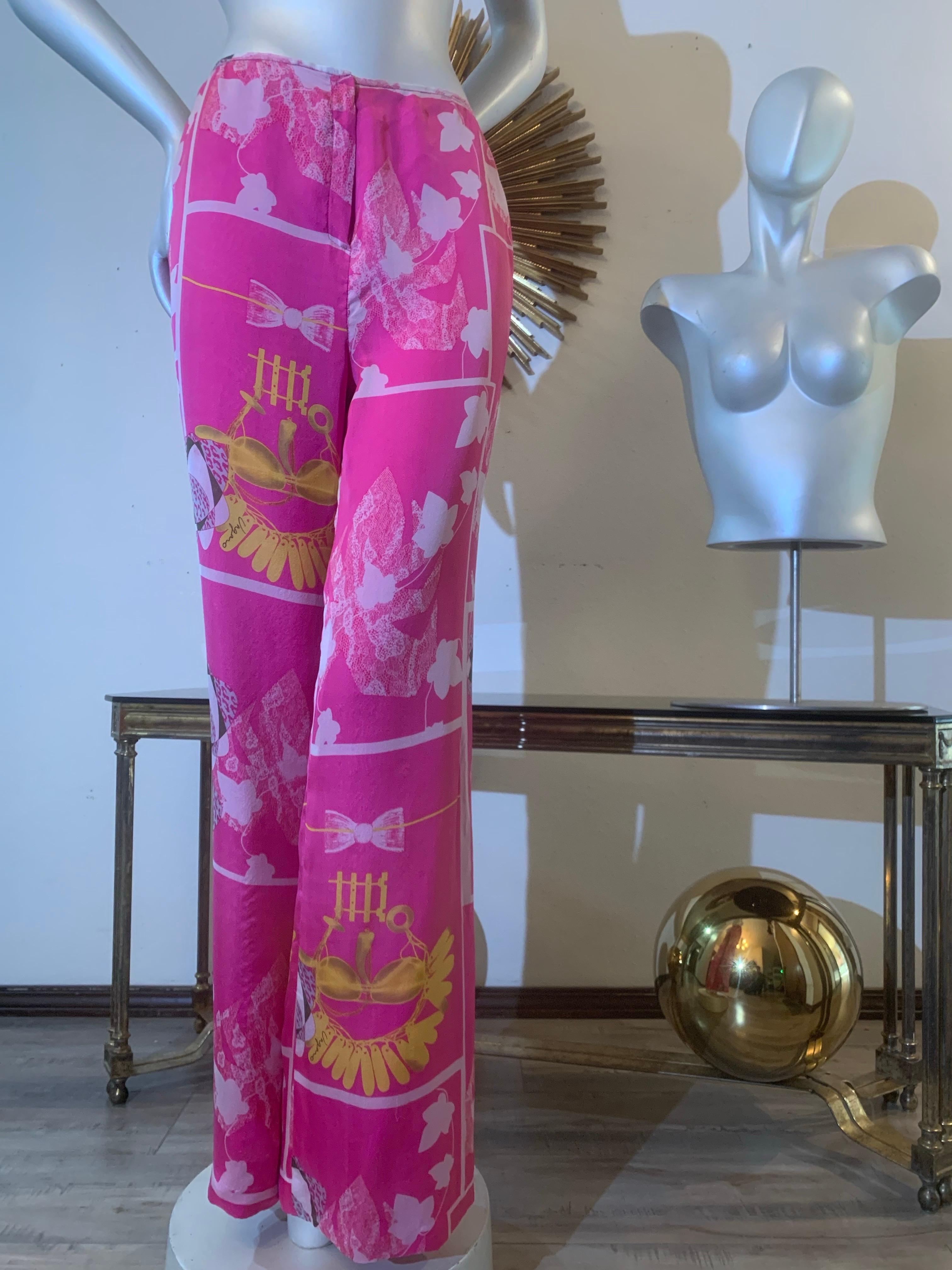 Pantalon en soie du printemps/été sur mesure imprimé Ungaro graphique et floral en vente 1