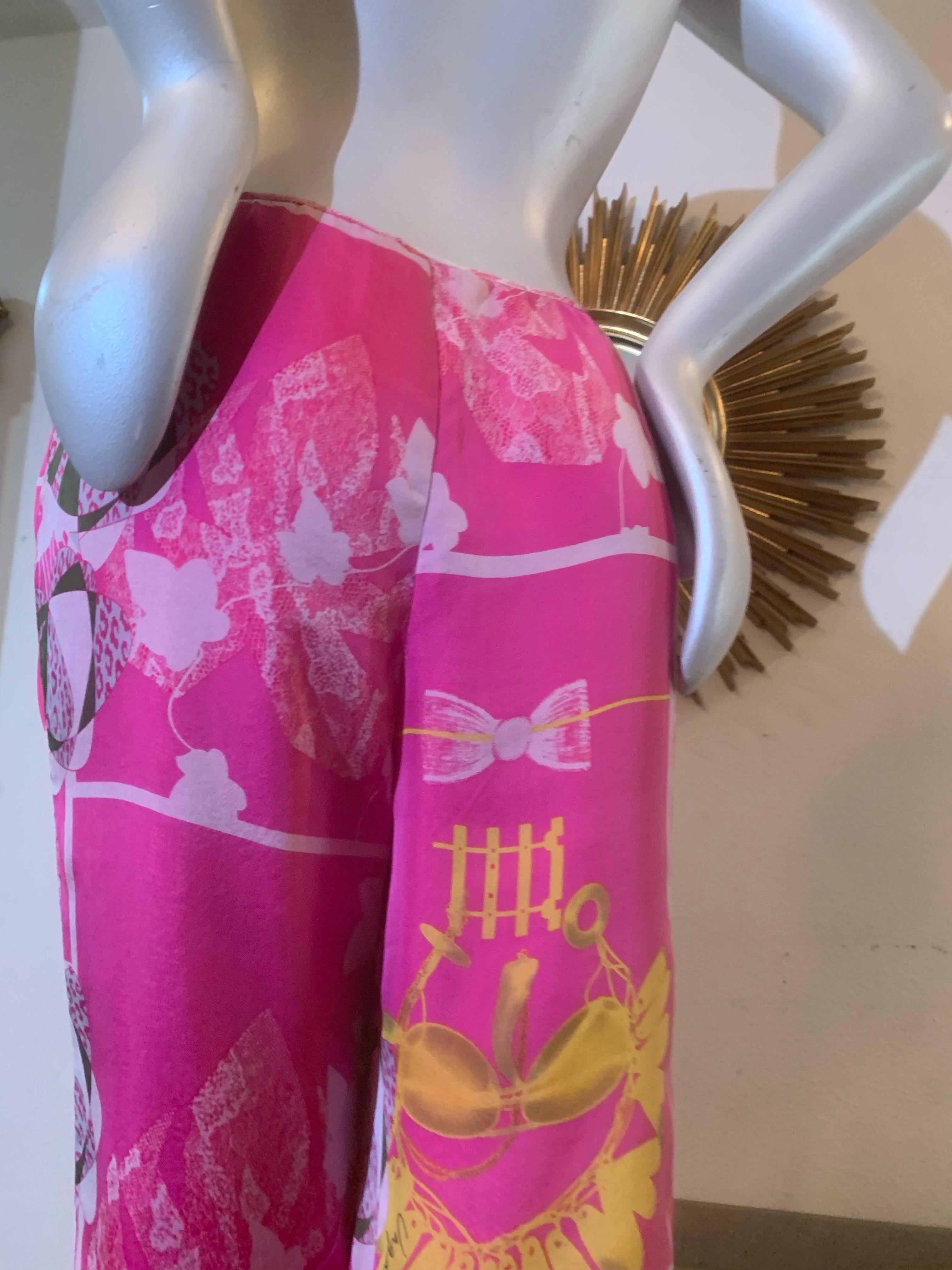 Pantalon en soie du printemps/été sur mesure imprimé Ungaro graphique et floral en vente 2