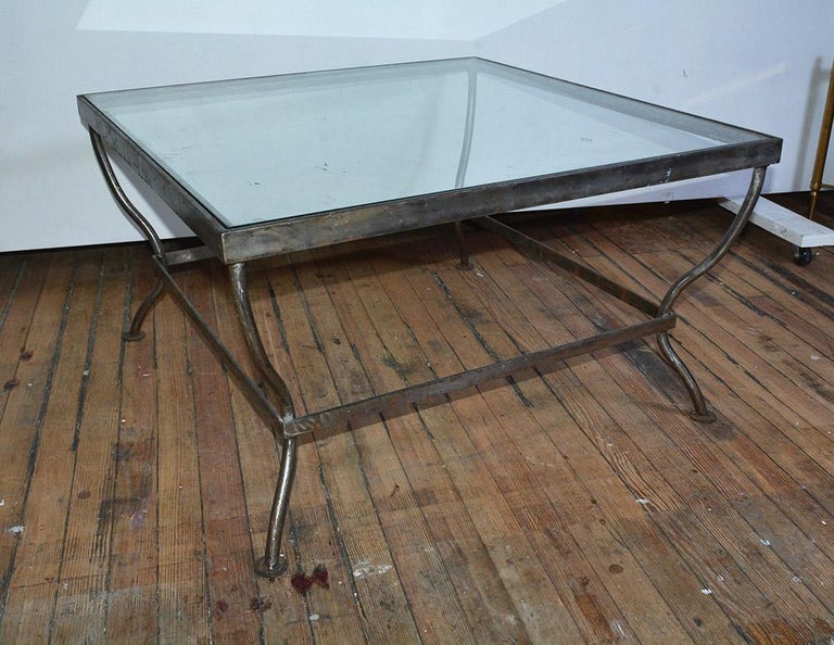Custom Made Square Glass and Polished Iron Coffee Table by BH and A For
