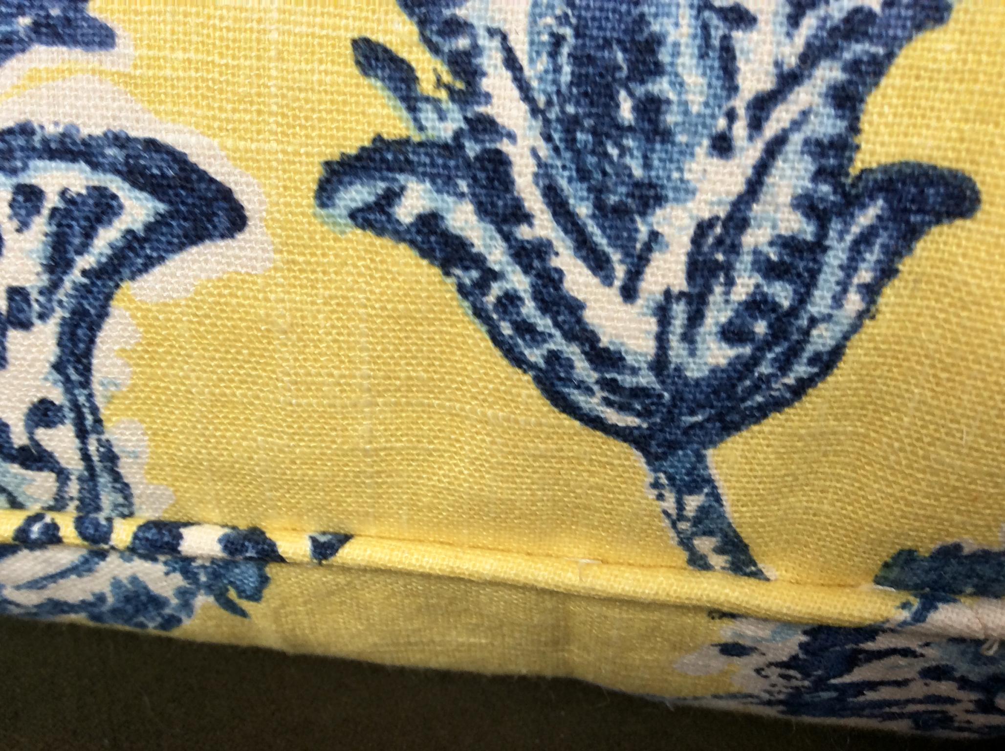 Chinoiserie Custom Made Square Yellow and Blue Floral Pillow