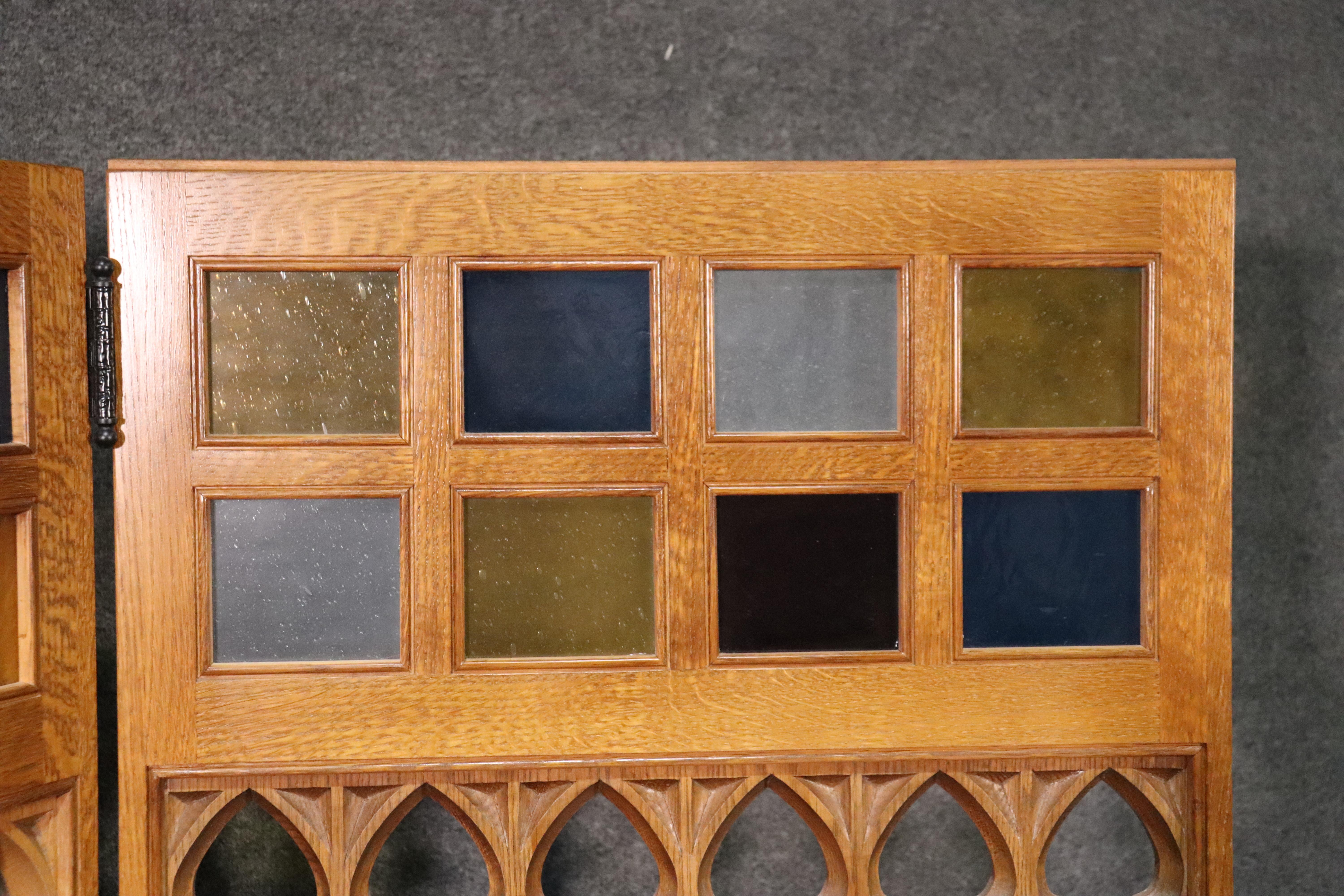 1 of 12 Stained Glass Solid Oak Gothic Panels Doors Architectural Elements 5