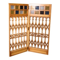 Custom-Made Stained Glass Solid Oak Gothic Panels Doors Architectural Elements