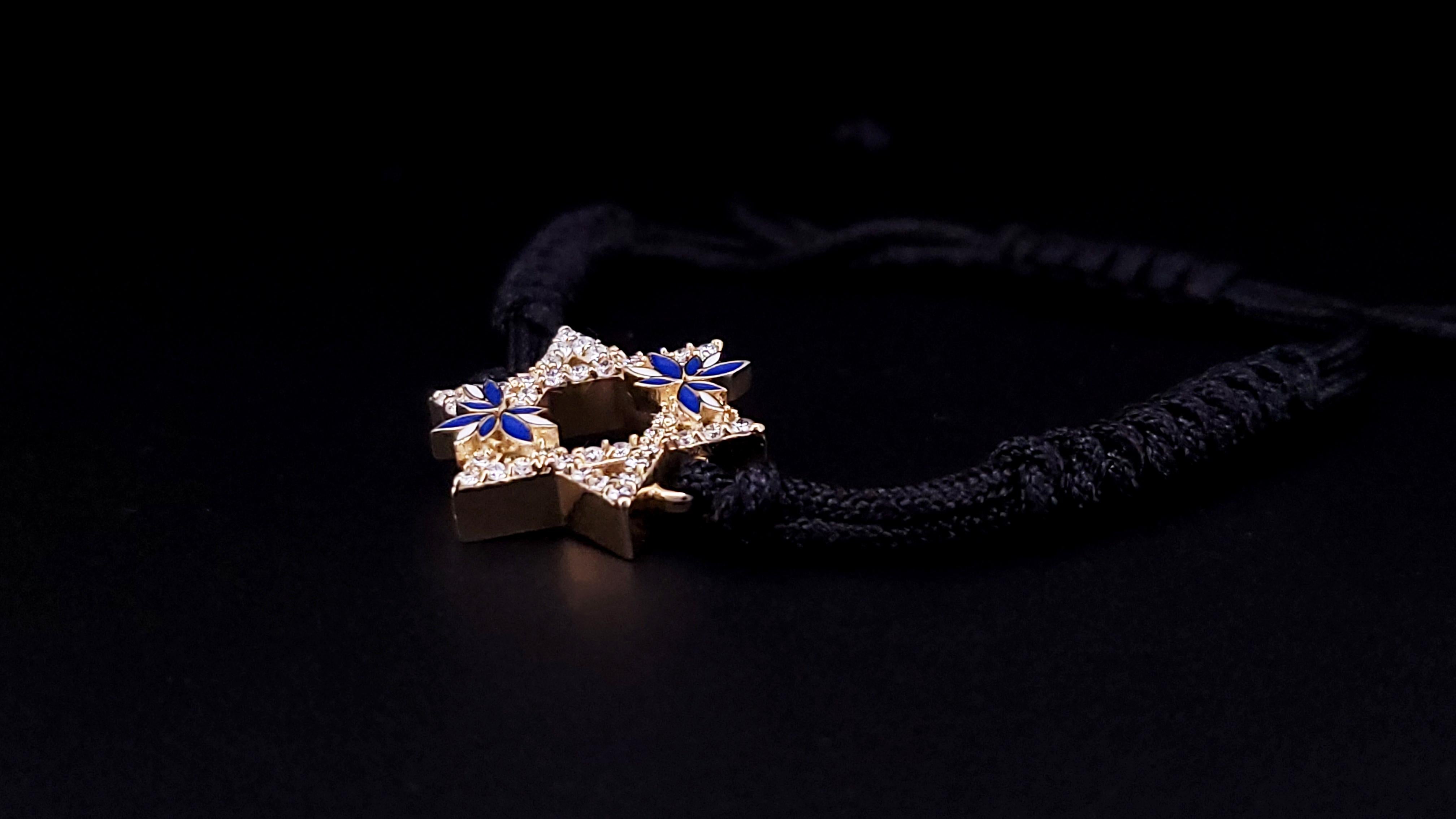 da uomo o donna Stella di David David su misura in oro 14k, smalto blu e diamanti, bracciale nero in vendita
