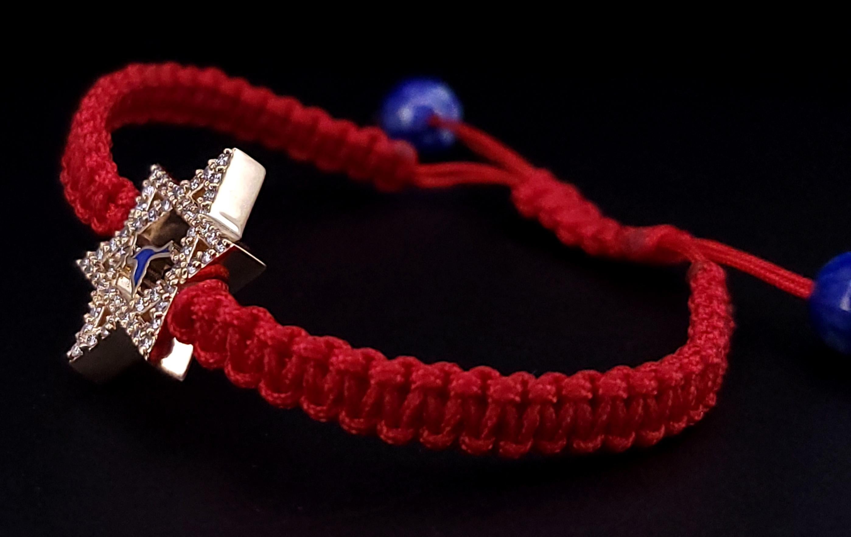 Bracelet étoile de David en or 14 carats, émail bleu et diamants Unisexe en vente