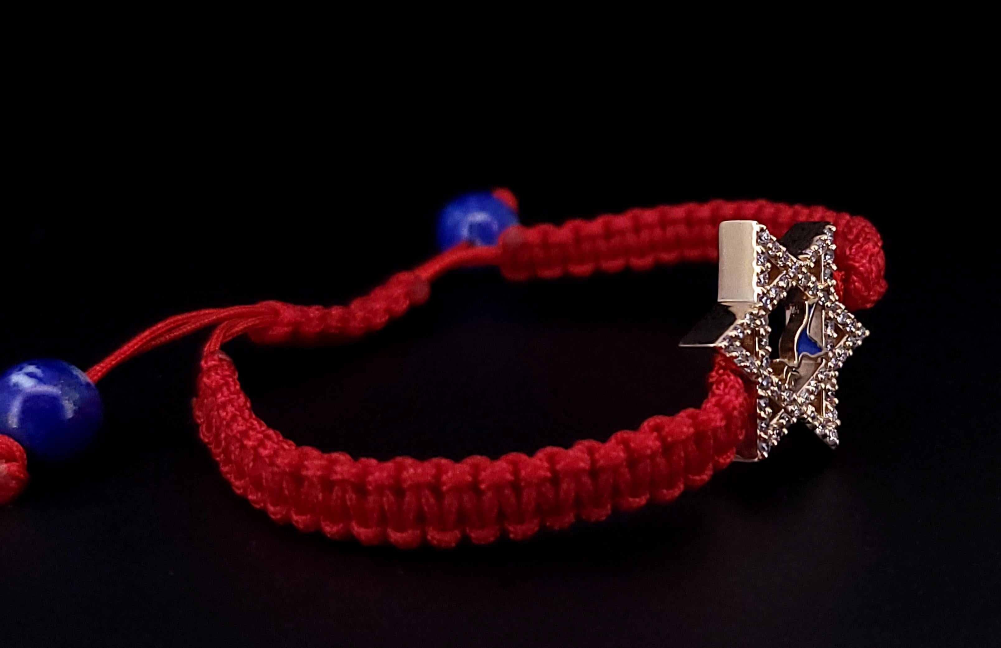 Bracelet étoile de David en or 14 carats, émail bleu et diamants en vente 1