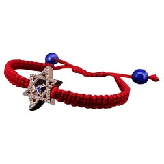 Maßgefertigtes rotes Armband, Davidstern 14k Gold blaue Emaille mit Diamanten