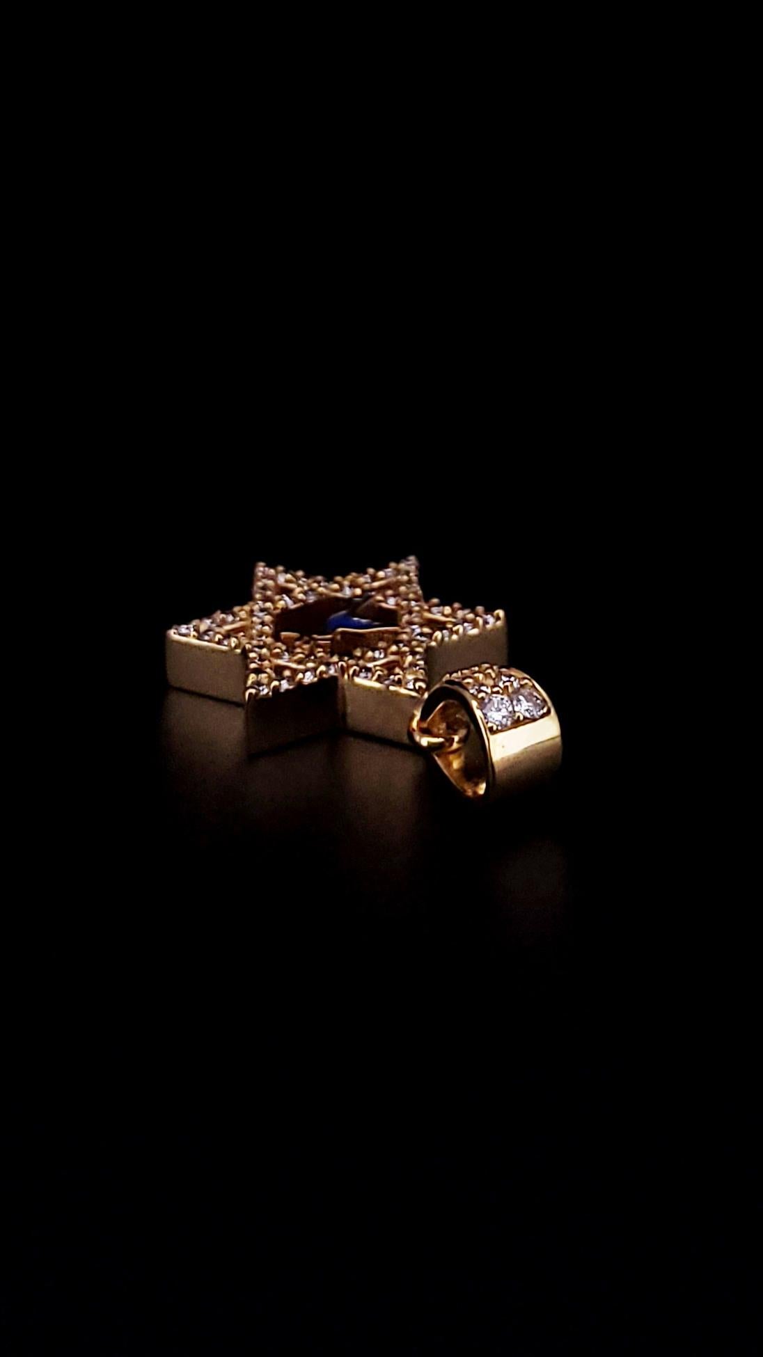 da uomo o donna Ciondolo su misura con stella di David David in oro giallo 14k e smalto blu con diamanti in vendita