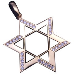 Custom Made Star of David Pendant with Diamonds in 14K Yellow Gold