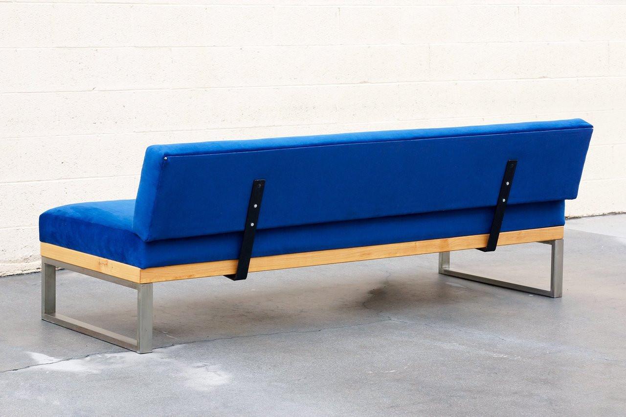 Sofá-cama a medida de acero, aliso y terciopelo Estadounidense en venta