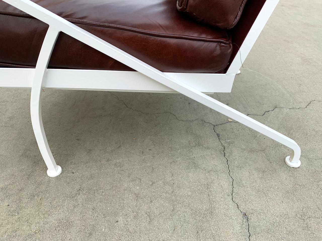 American Custom Made Steel and Leather Atomic Armchair in Burgundy and White For Sale
