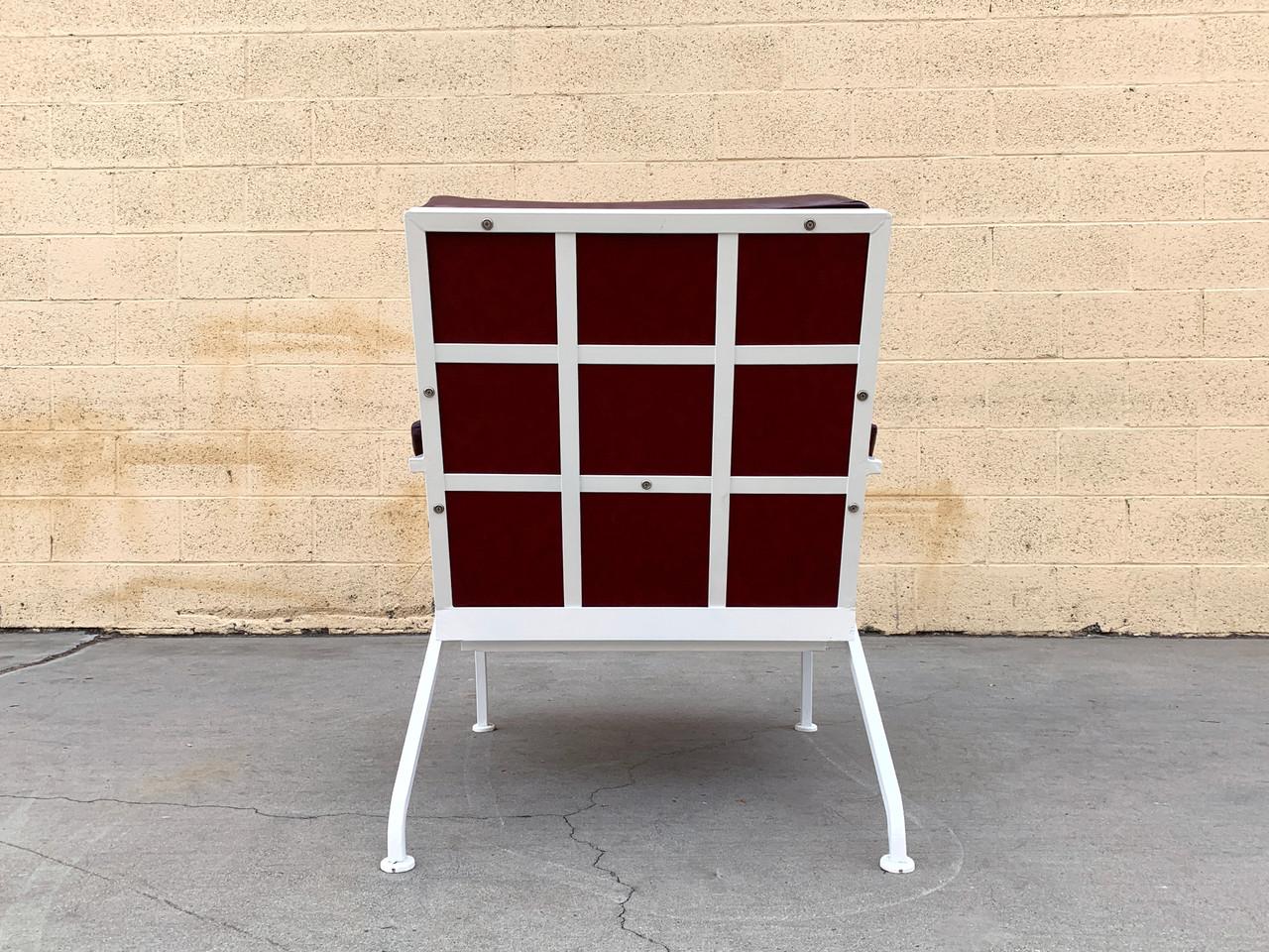 Custom Made Steel and Leather Atomic Armchair in Burgundy and White In Excellent Condition For Sale In Alhambra, CA