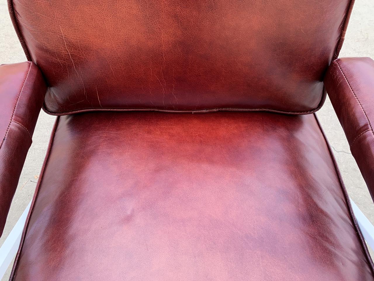 Custom Made Steel and Leather Atomic Armchair in Burgundy and White For Sale 1