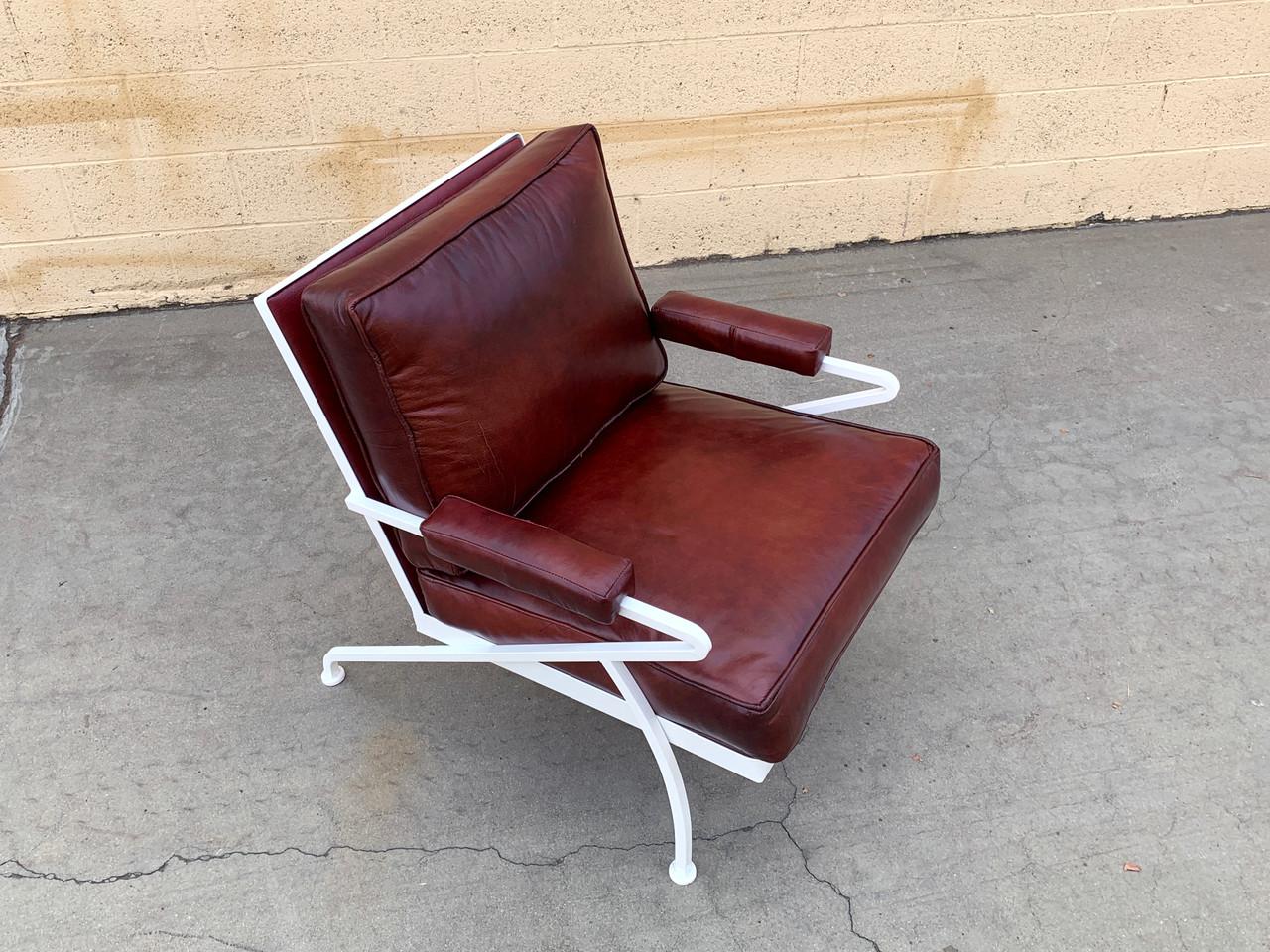 Custom Made Steel and Leather Atomic Armchair in Burgundy and White For Sale 2