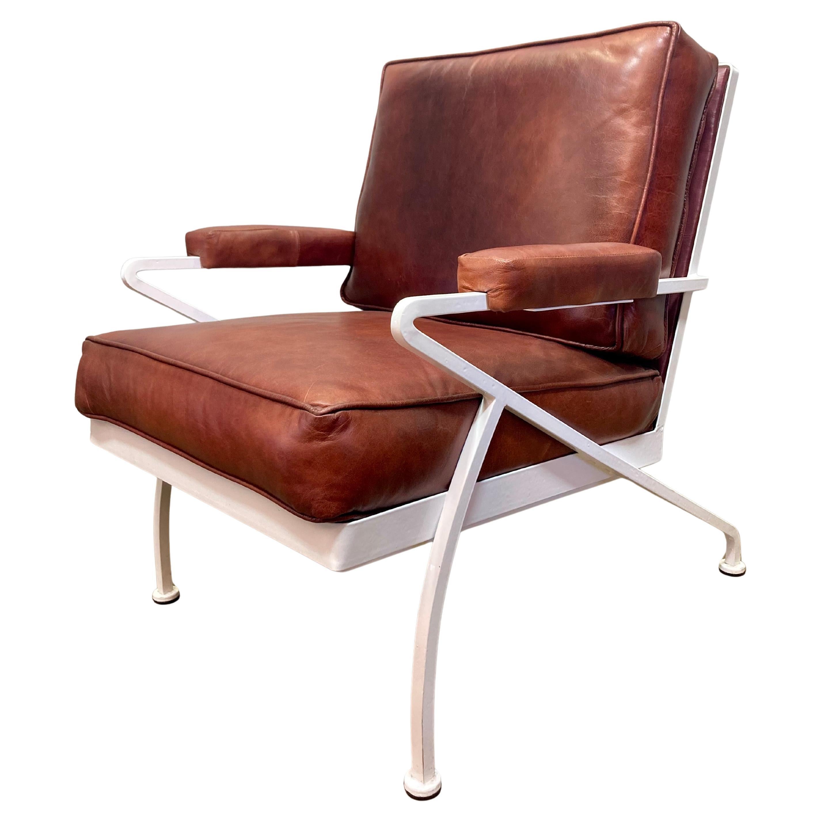 Custom Made Steel and Leather Atomic Armchair in Burgundy and White For Sale