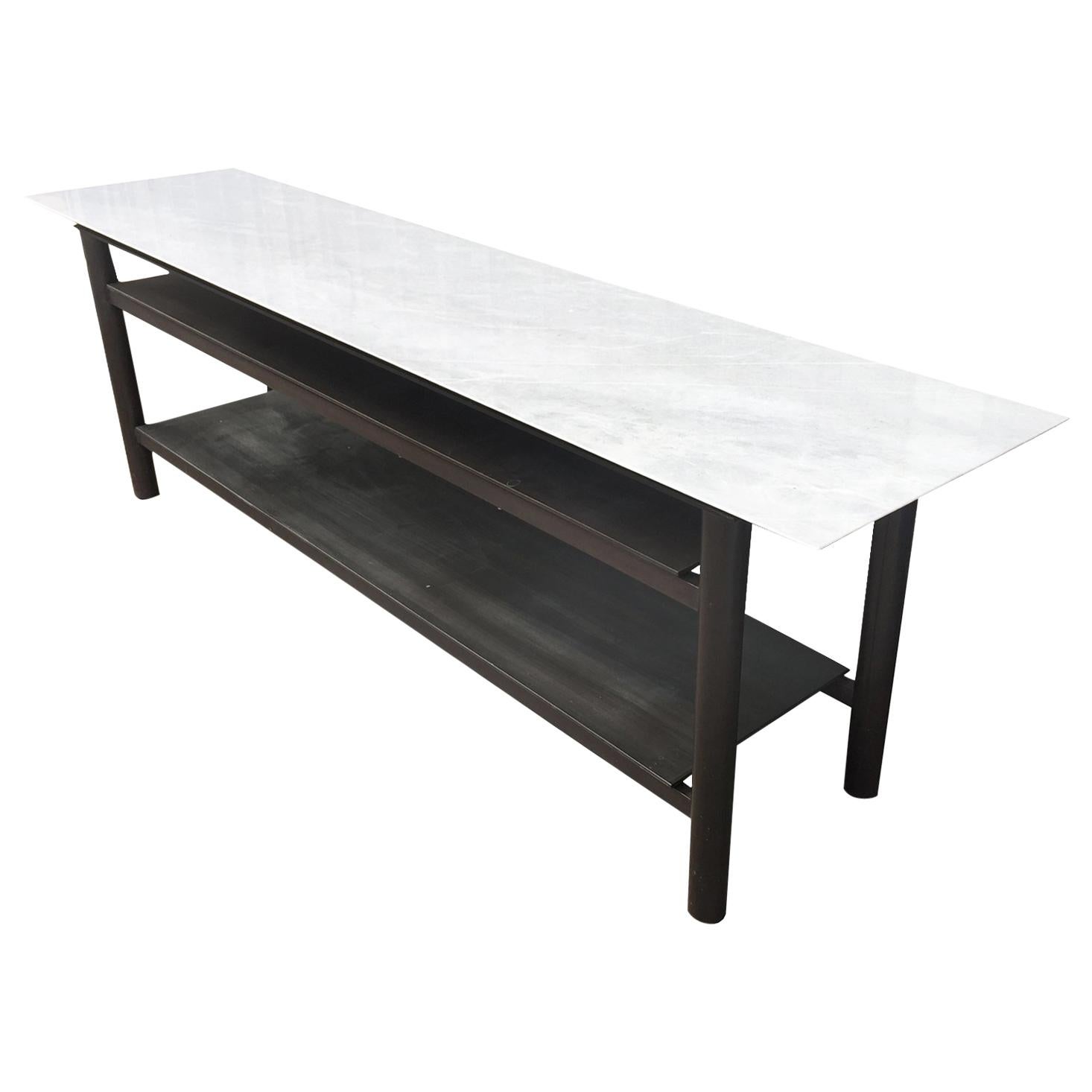 Custom Made Steel and Marble Low Sofa Table