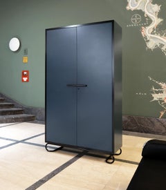Custom-Made Storage Cabinet, Lacquered Wood and Blackened Tubular Steel Hardware