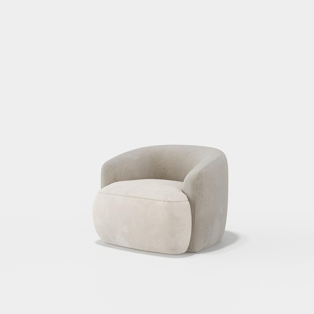 Custom-Made Swivel Armchair in BlackBerry Leather/ Ruby Red Velvet in vendita 2