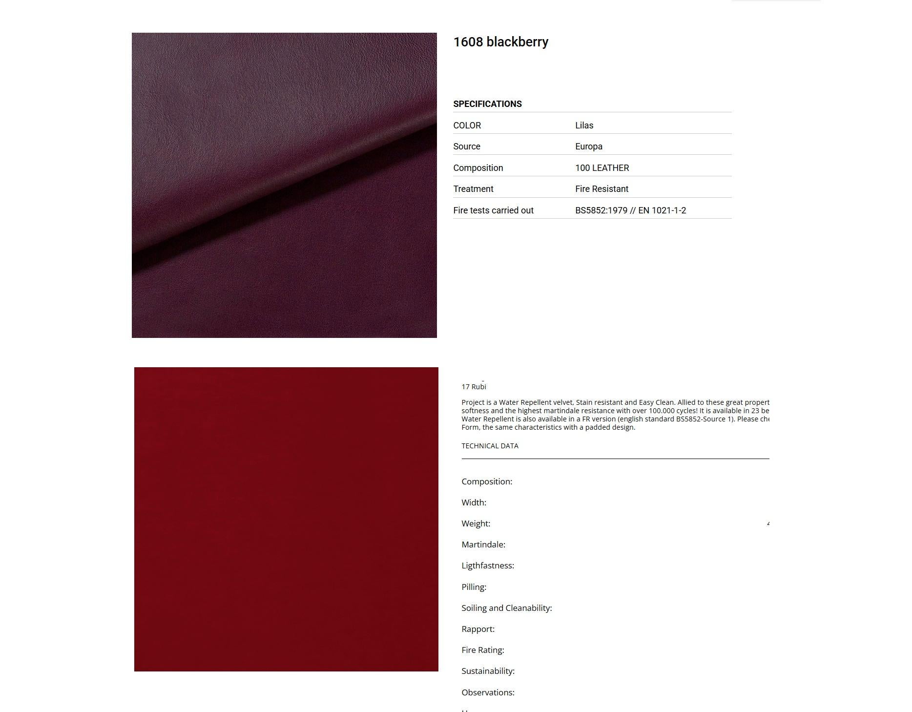 Moderno Custom-Made Swivel Armchair in BlackBerry Leather/ Ruby Red Velvet in vendita